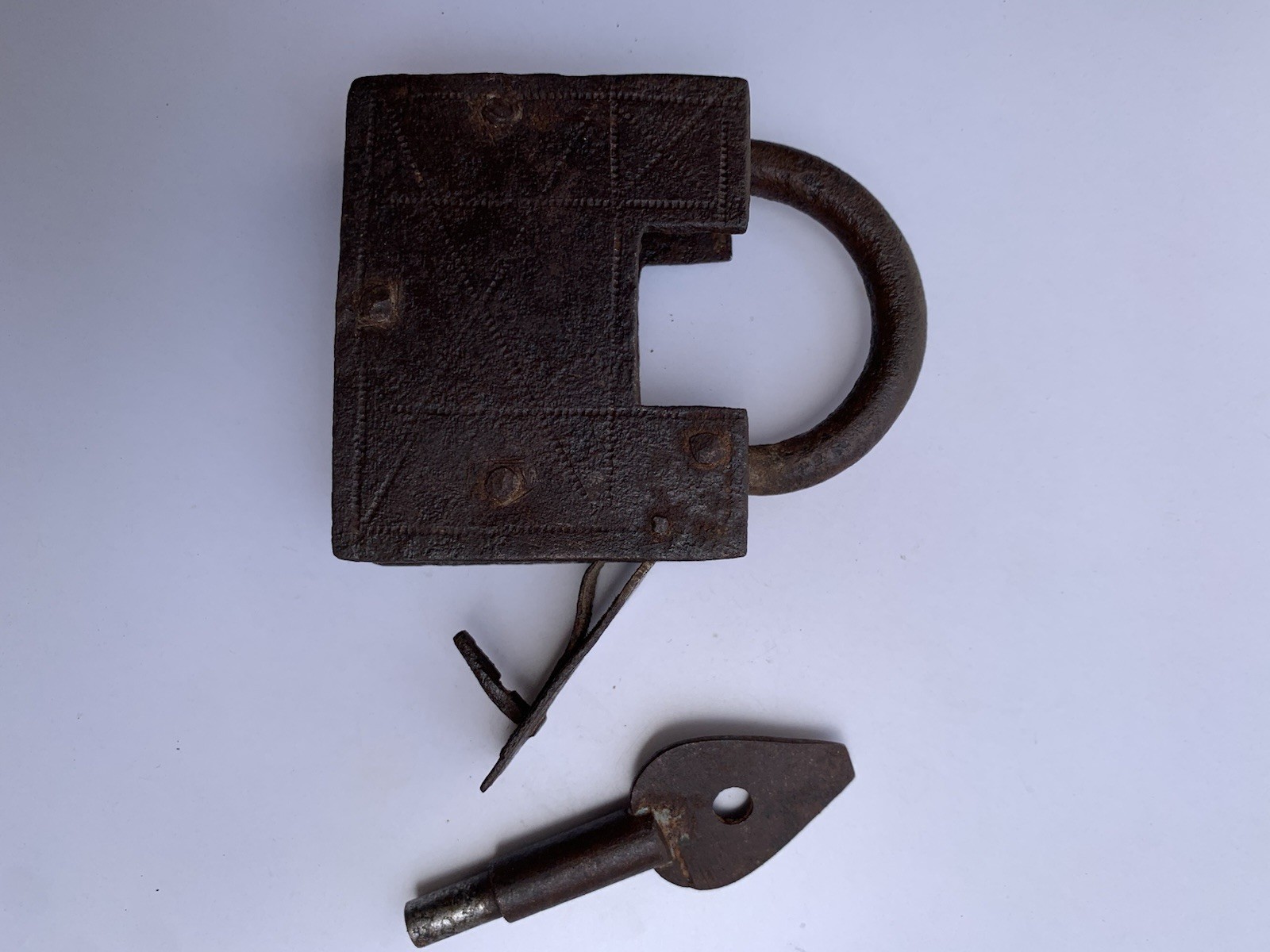 Antique Screw Type Iron Padlock with Key Hand Forged Trick or Puzzle Lock.