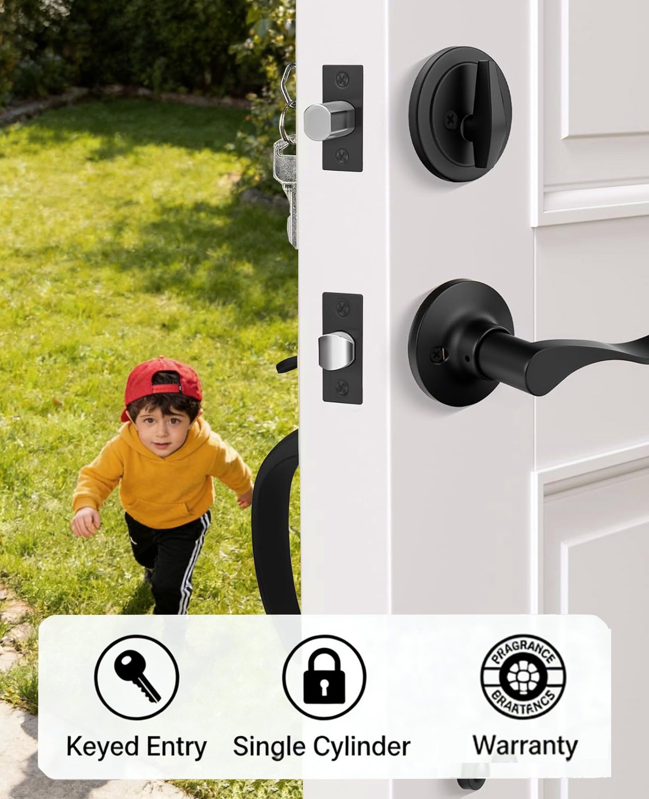 Haidms Matte Black Front Door Handle and Deadbolt Set, Passage,