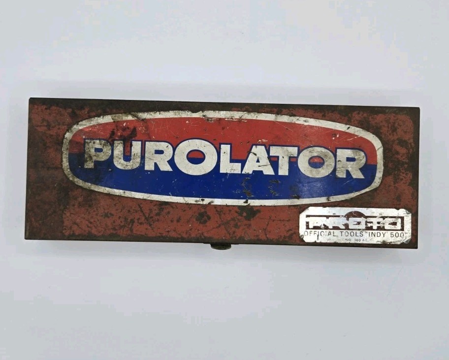 Vintage Purolator Metal Tool Box Tin Case Official Tools Indy 500 Red Racing