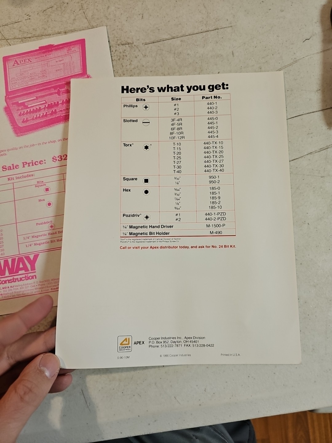 1990 Apex Industrial Bit Kit Sales Brochure And Price Sheet