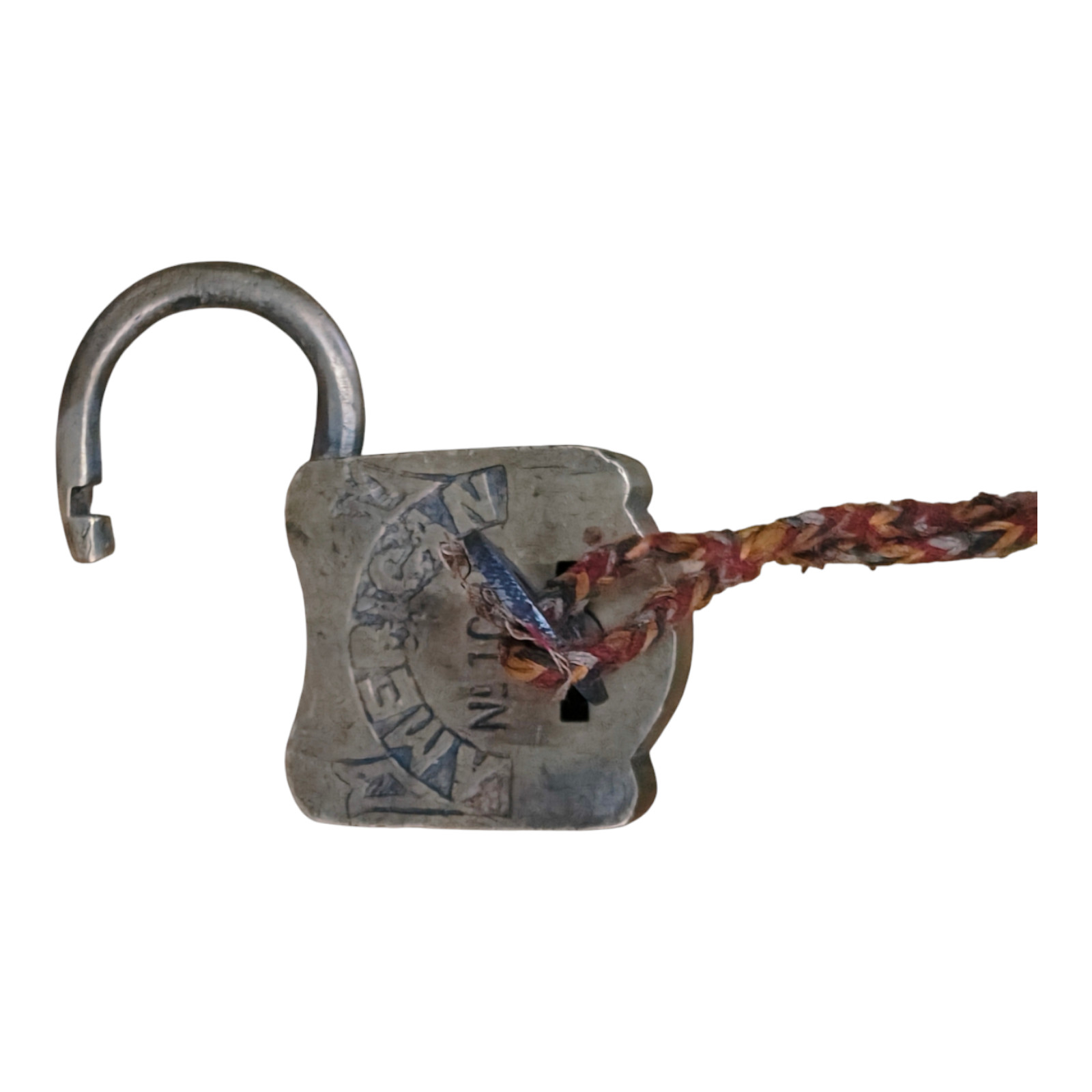 Vintage Old Antique Brass Rare AMERICAN Written Embossed Pad Lock With Key