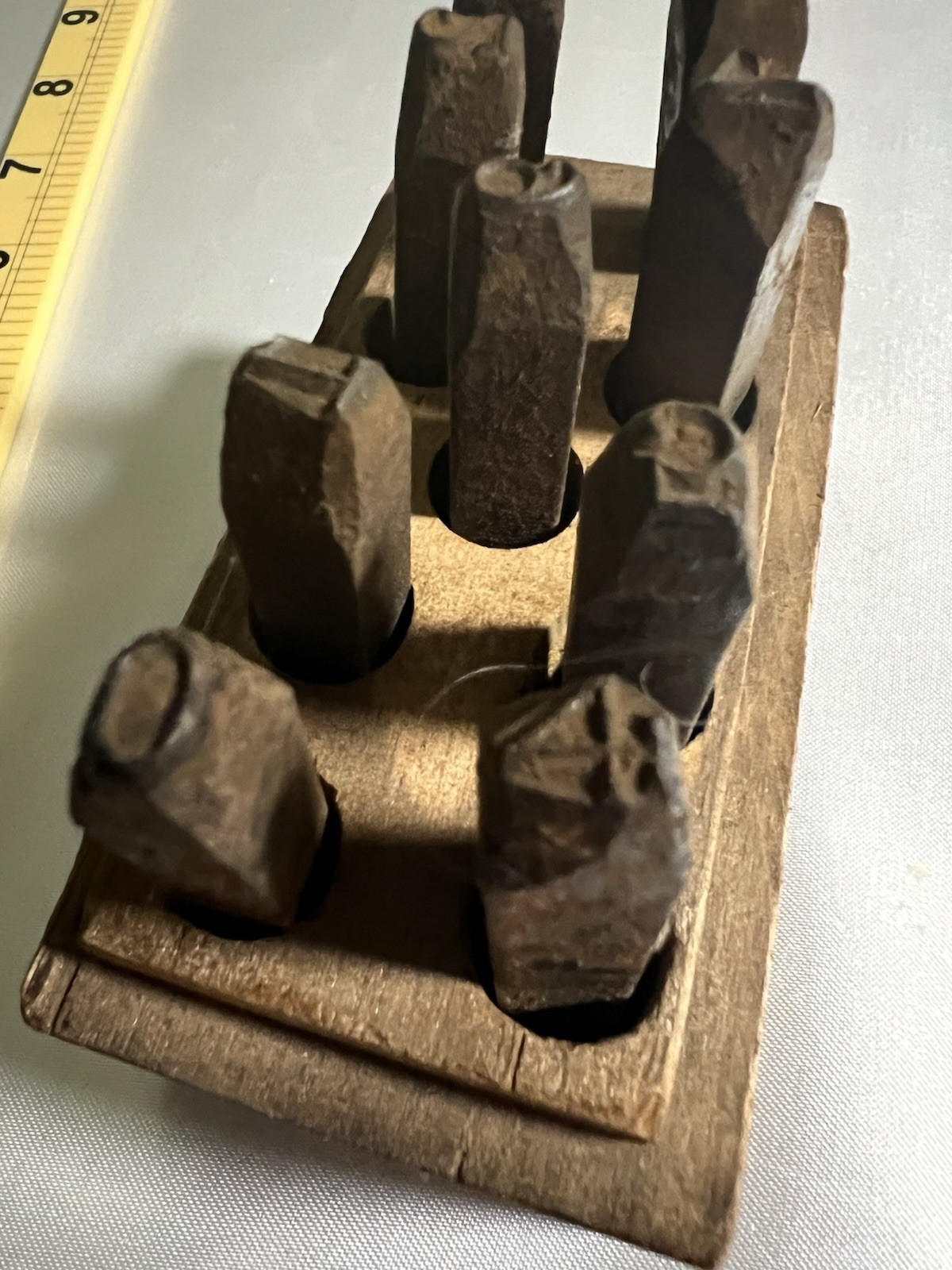 Antique Industrial Steel Number Stamp Punches 9 Piece Set In Wooden Holder