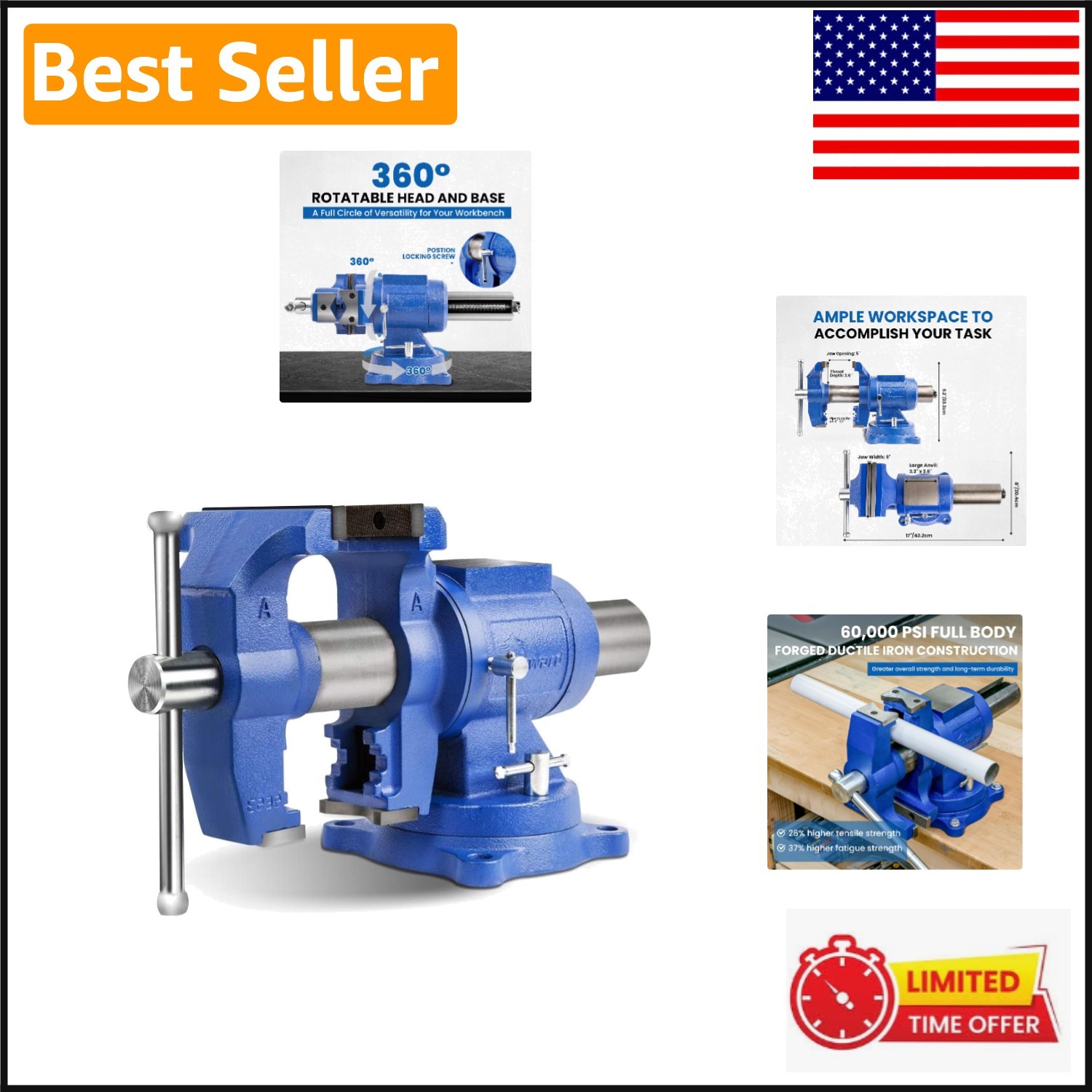 Versatile 6-Inch Bench Vise for Professionals: Sturdy Ductile Iron Construction