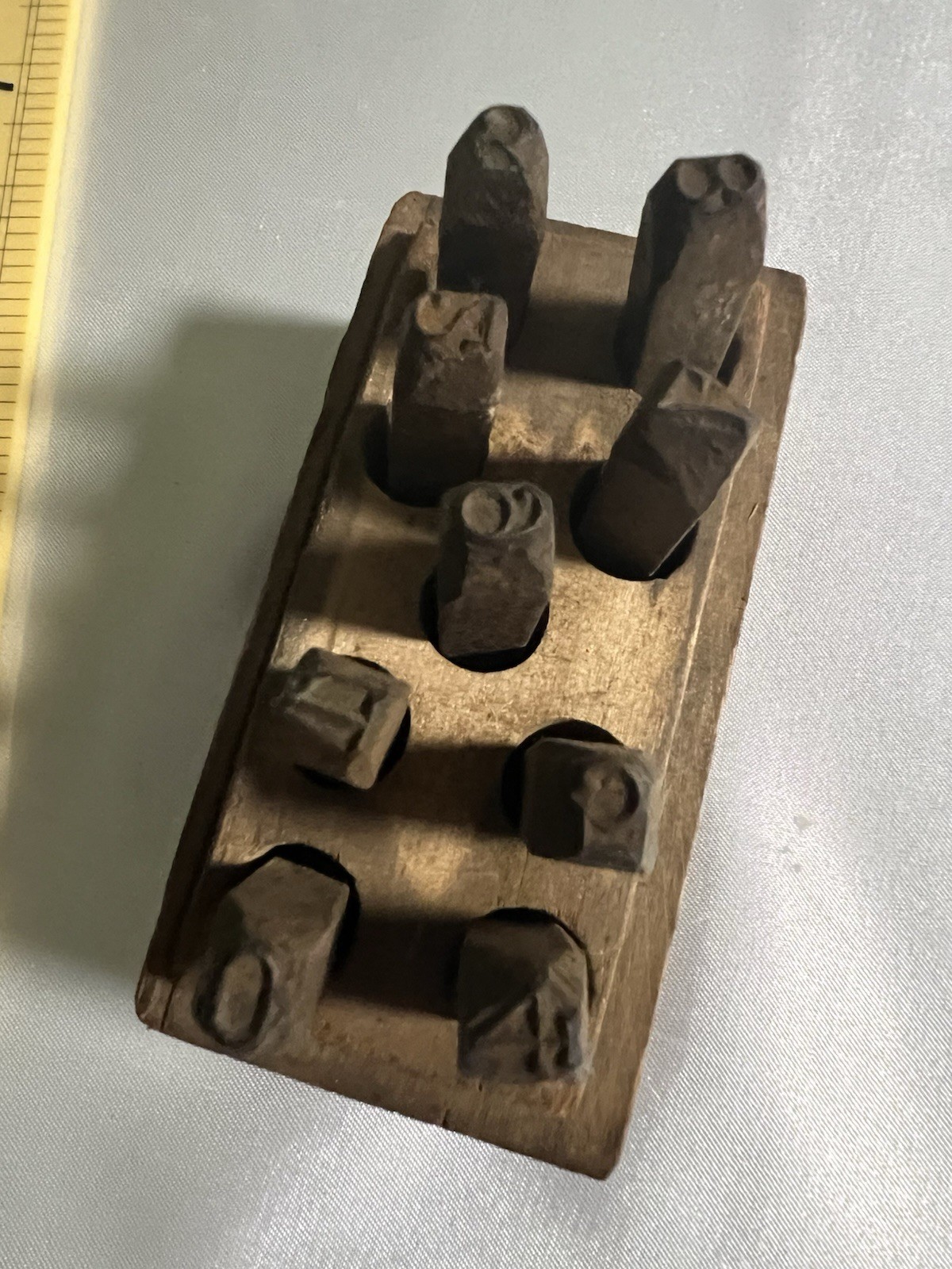 Antique Industrial Steel Number Stamp Punches 9 Piece Set In Wooden Holder