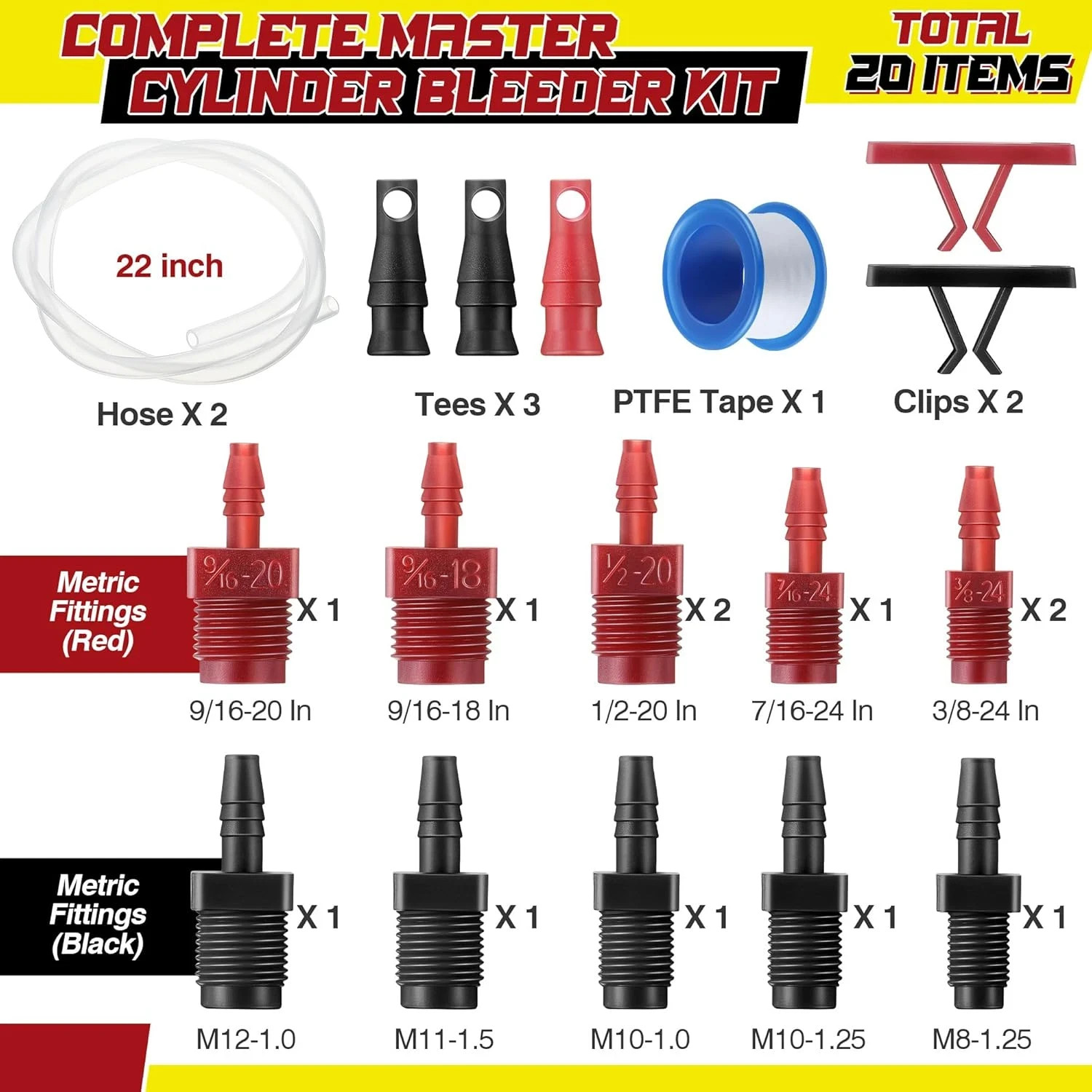 Master Cylinder Bleeder Kit Complete Brake Bleeder Kit with 22 in Clear Hose Cl