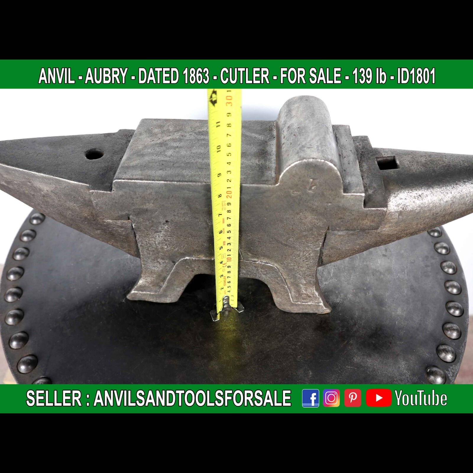 ANVIL – AUBRY – DATED 1863 – CUTLER – 139 lb – ID1801