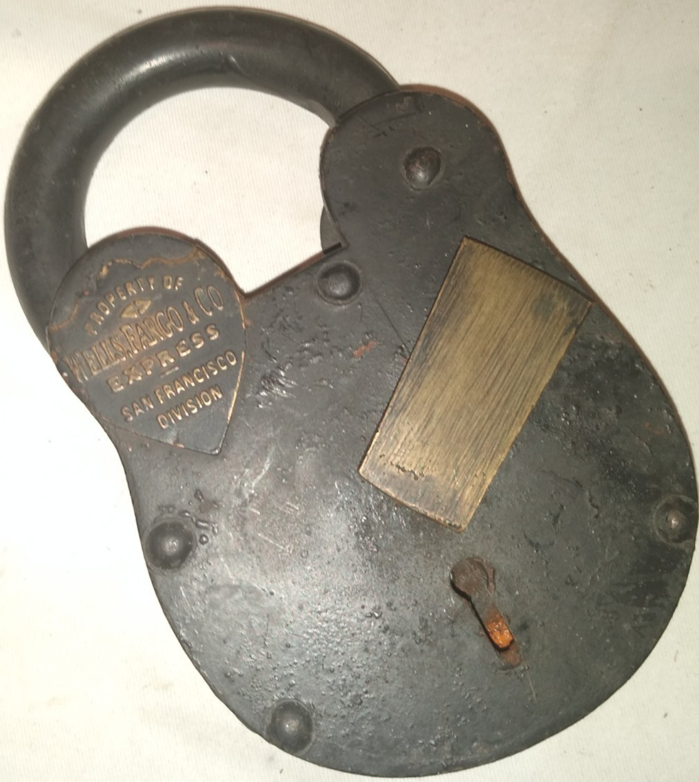 ANTIQUE WELLS FARGO EXPRESS STRONG BOX PADLOCK & KEYS CAST IRON WORKS