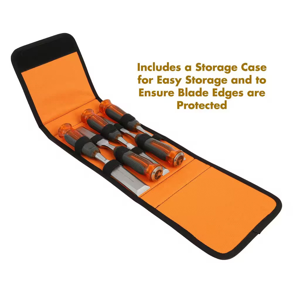 Pro ¼ In. ½ In. 3/4 In. 1 In. and 1-1/4 In. Full Tang Wood Chisel Set (5-Piece)
