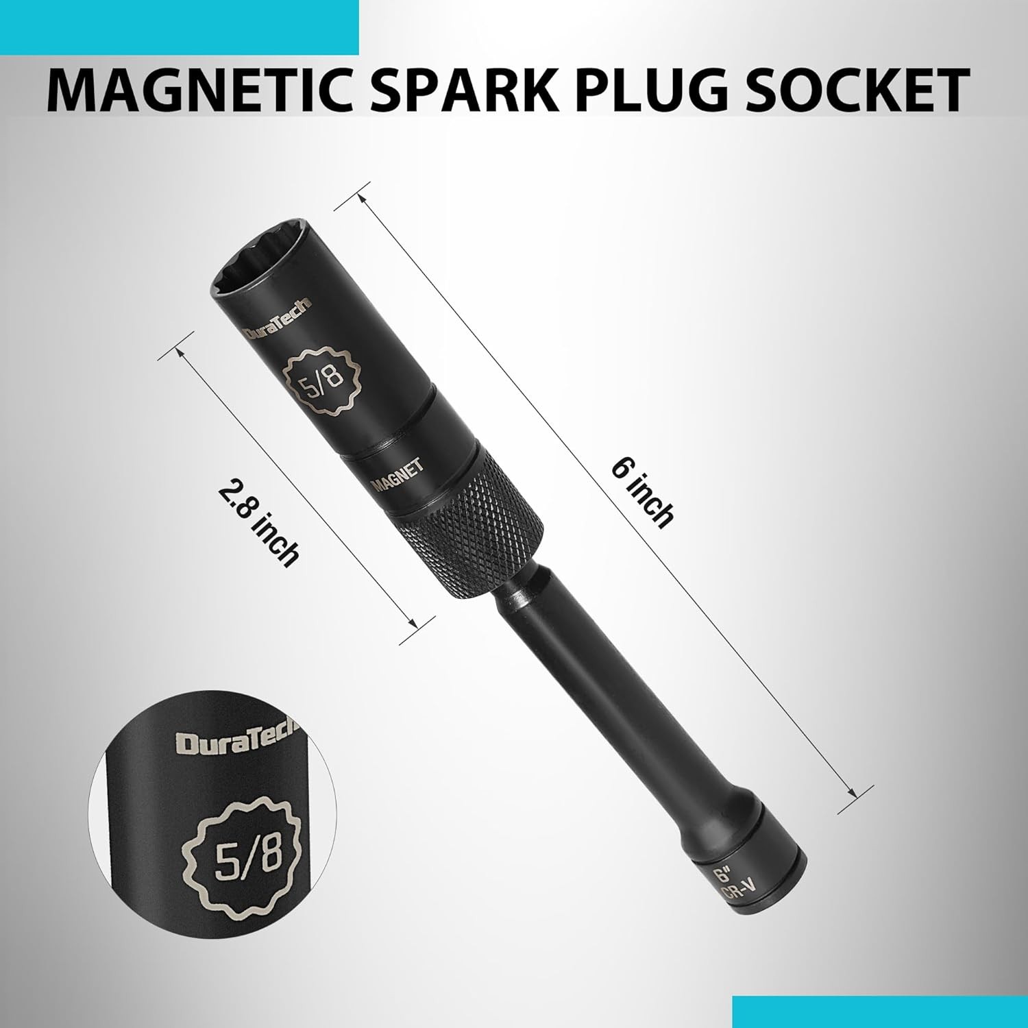 DURATECH 5/8″ Swivel Magnetic Spark Plug Socket, 1MM Thin Wall 5/8 x 3/8 x 6