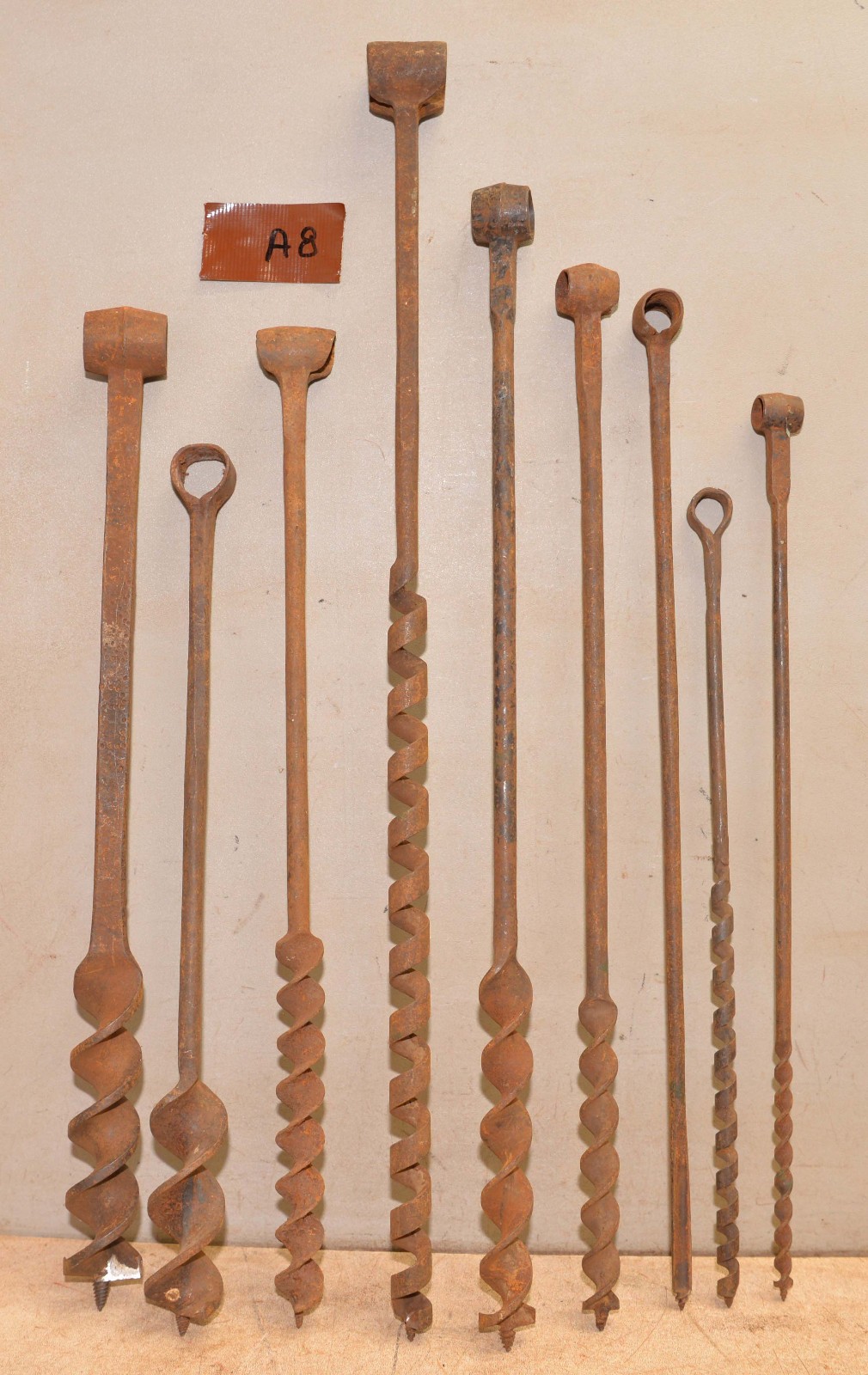 9 antique timberframe barn building long auger drill bits collectible tools A8