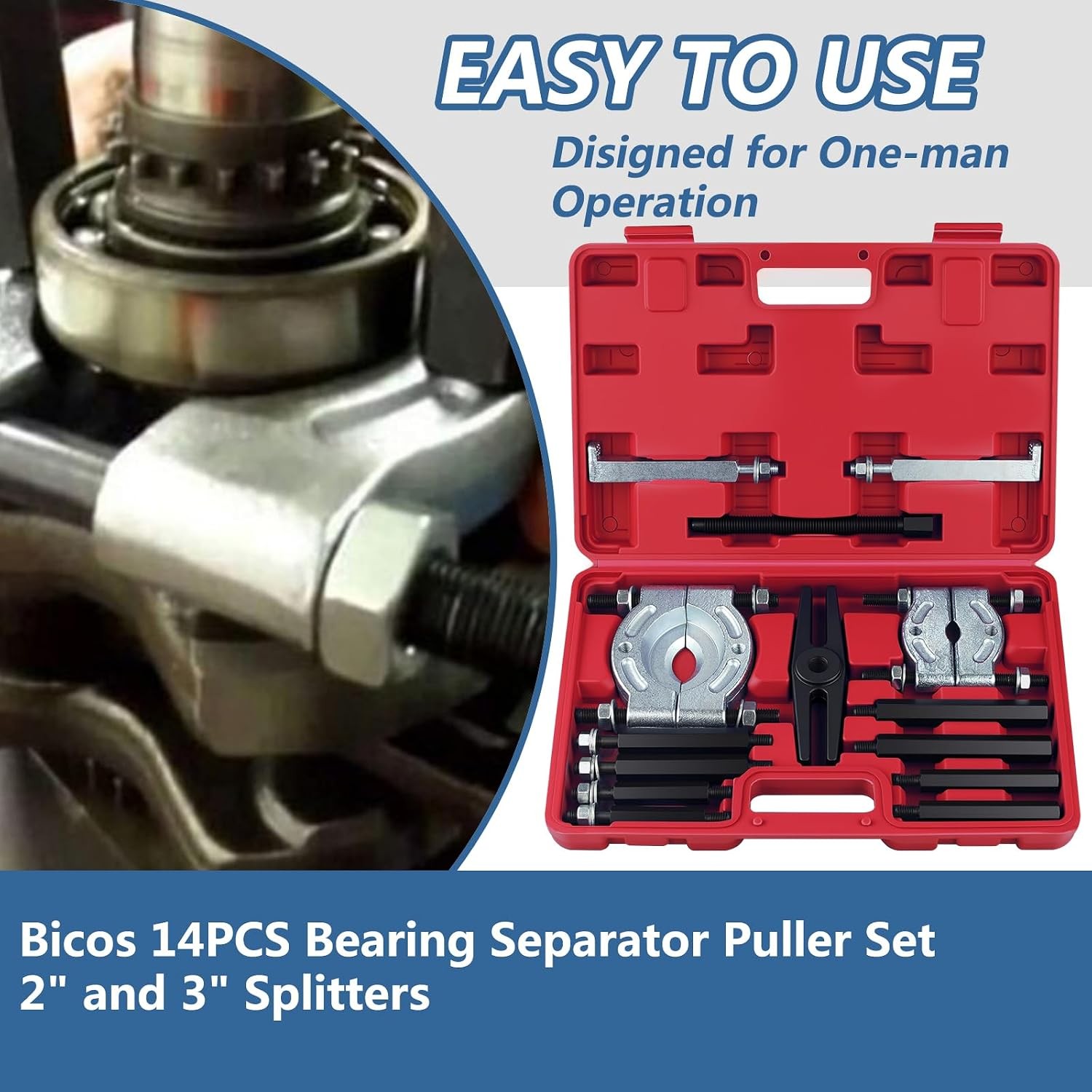 Bearing Puller Set 14pc Bearing Separator Gear Pulley Removal Tool 2in 3in