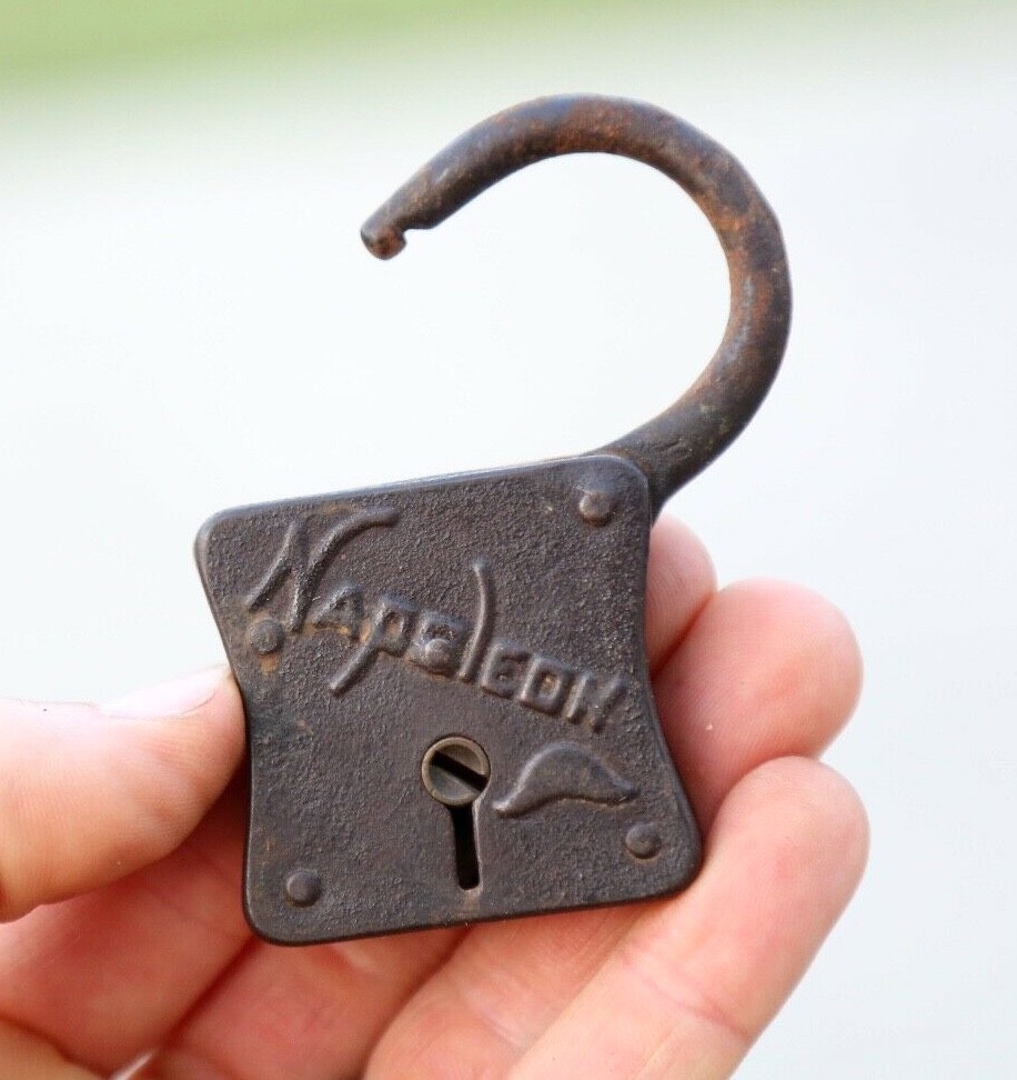 ANTIQUE VINTAGE Napoleon Padlock Story Lock chest trunk No Key Old