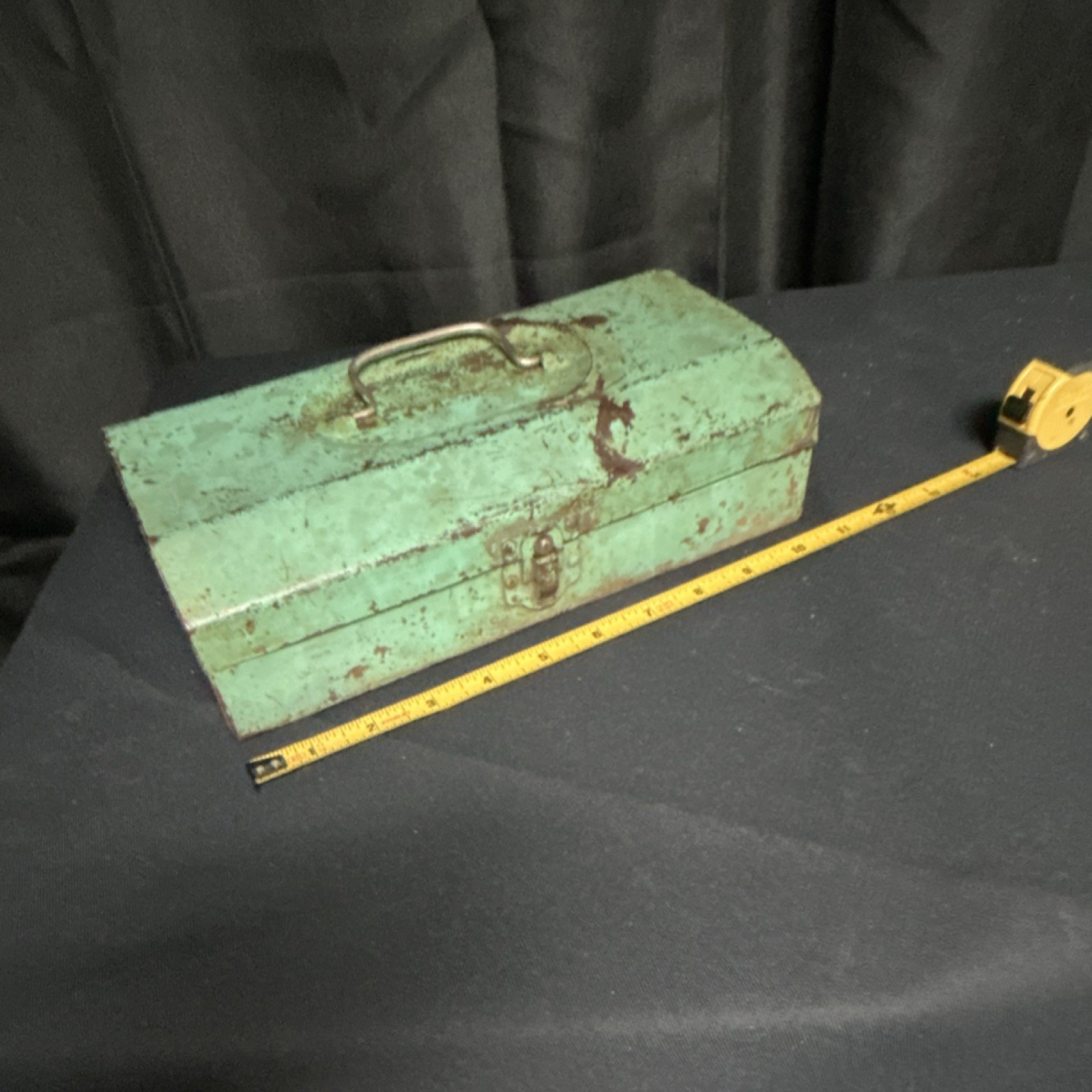 Turner Vintage Green Metal Tool Box Portable Storage Organizer for Tools