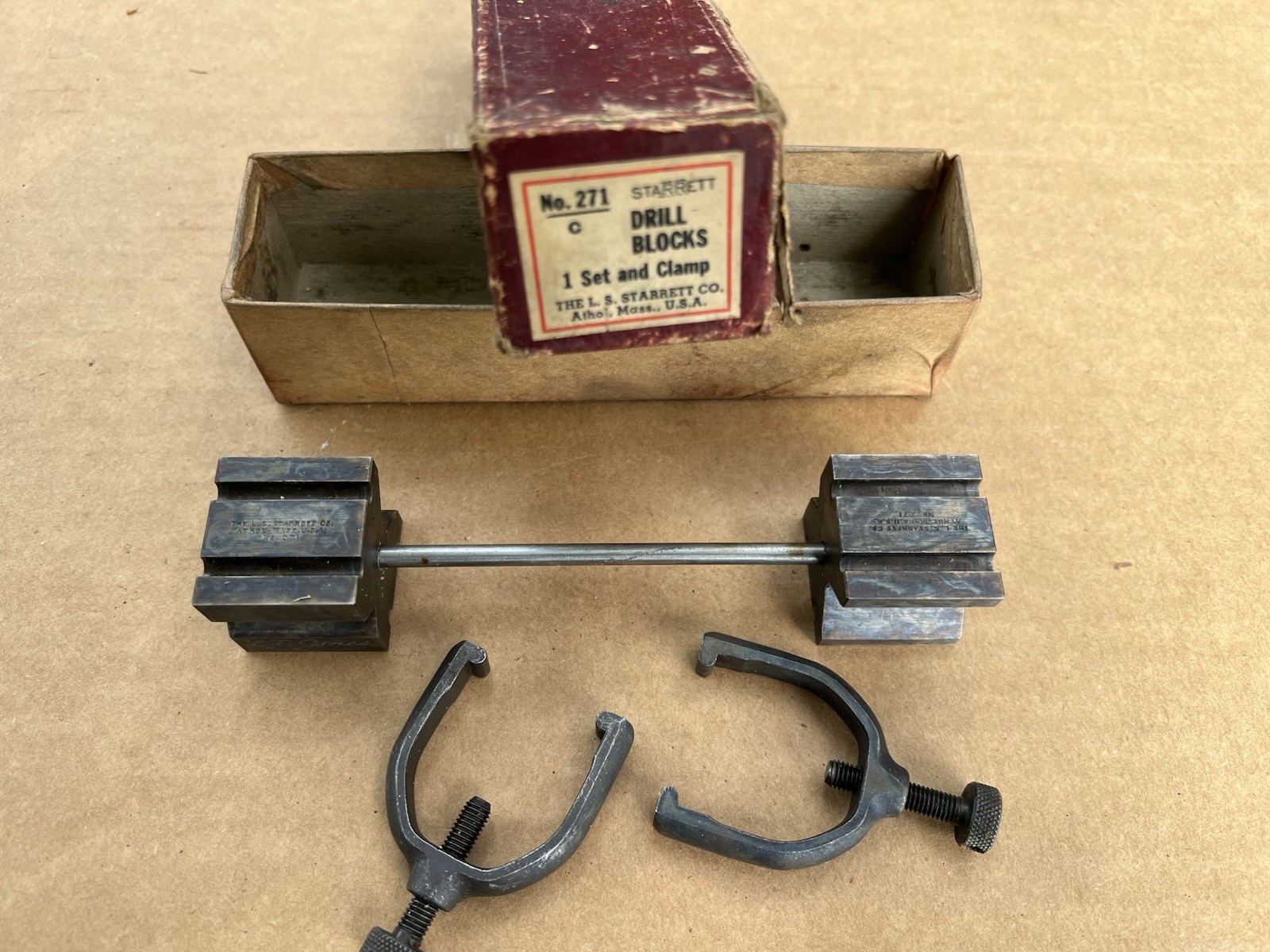 🇺🇸Vintage Machinist Starrett No.271C V Blocks Set & Clamps Tool W/Box🇺🇸