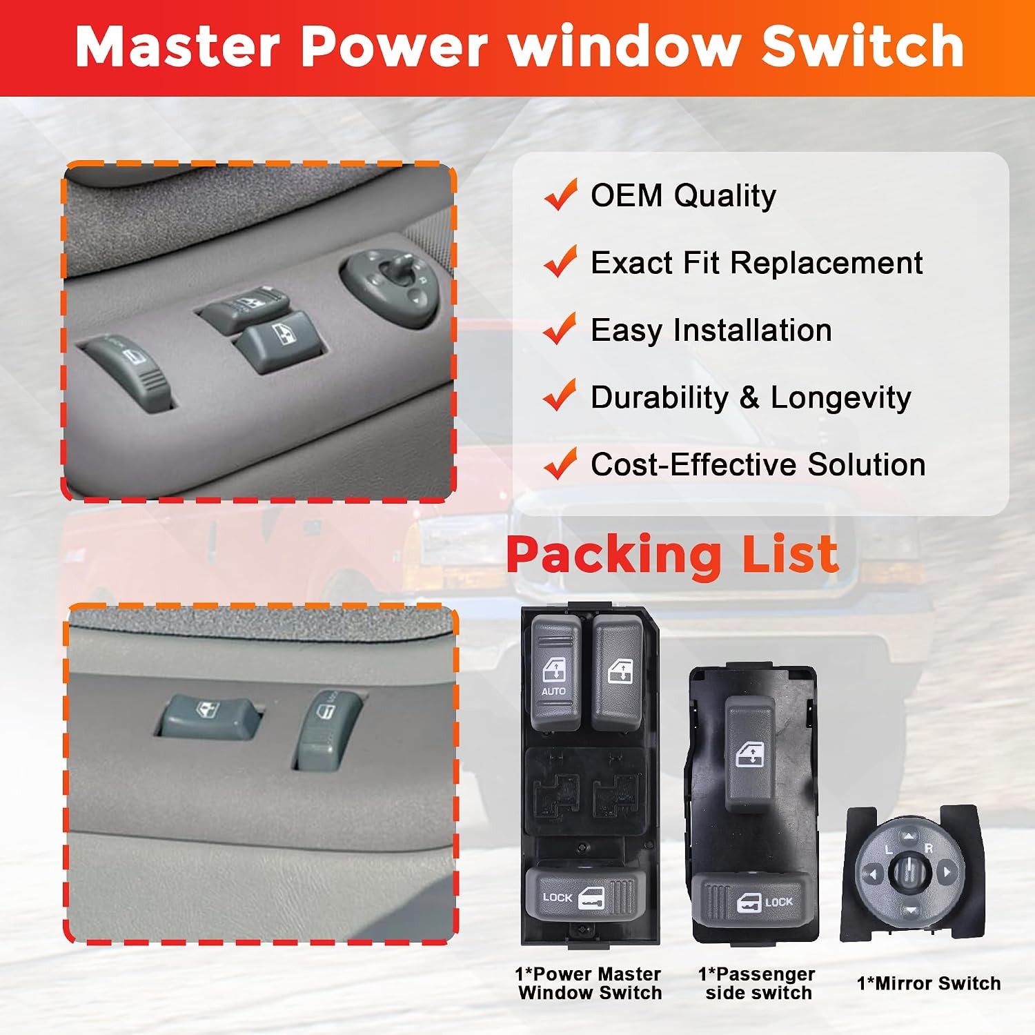 Power Window Switch 2 Door Compatible Driver & Passenger Side Mirror Switch