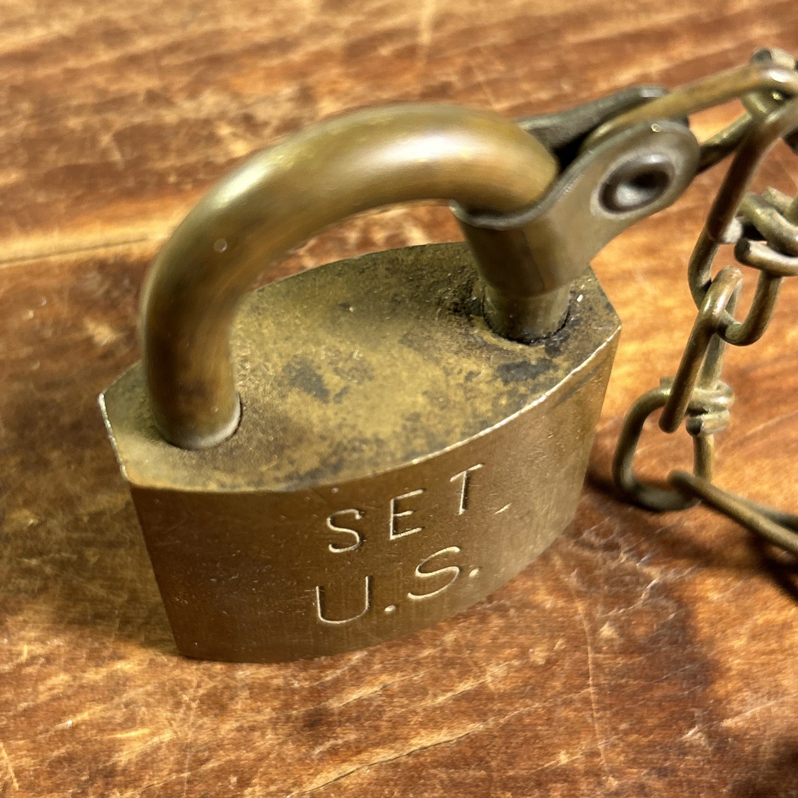Vintage Set U.S. with Chain American Lock Company Padlock Lock No Key 1.50×2.25″