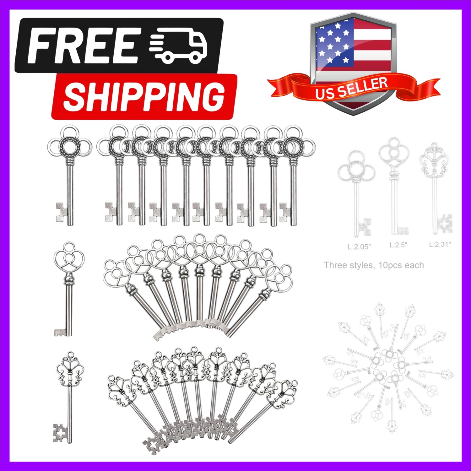 Mixed Set of 30 Large Skeleton Keys – Set of 30 Keys