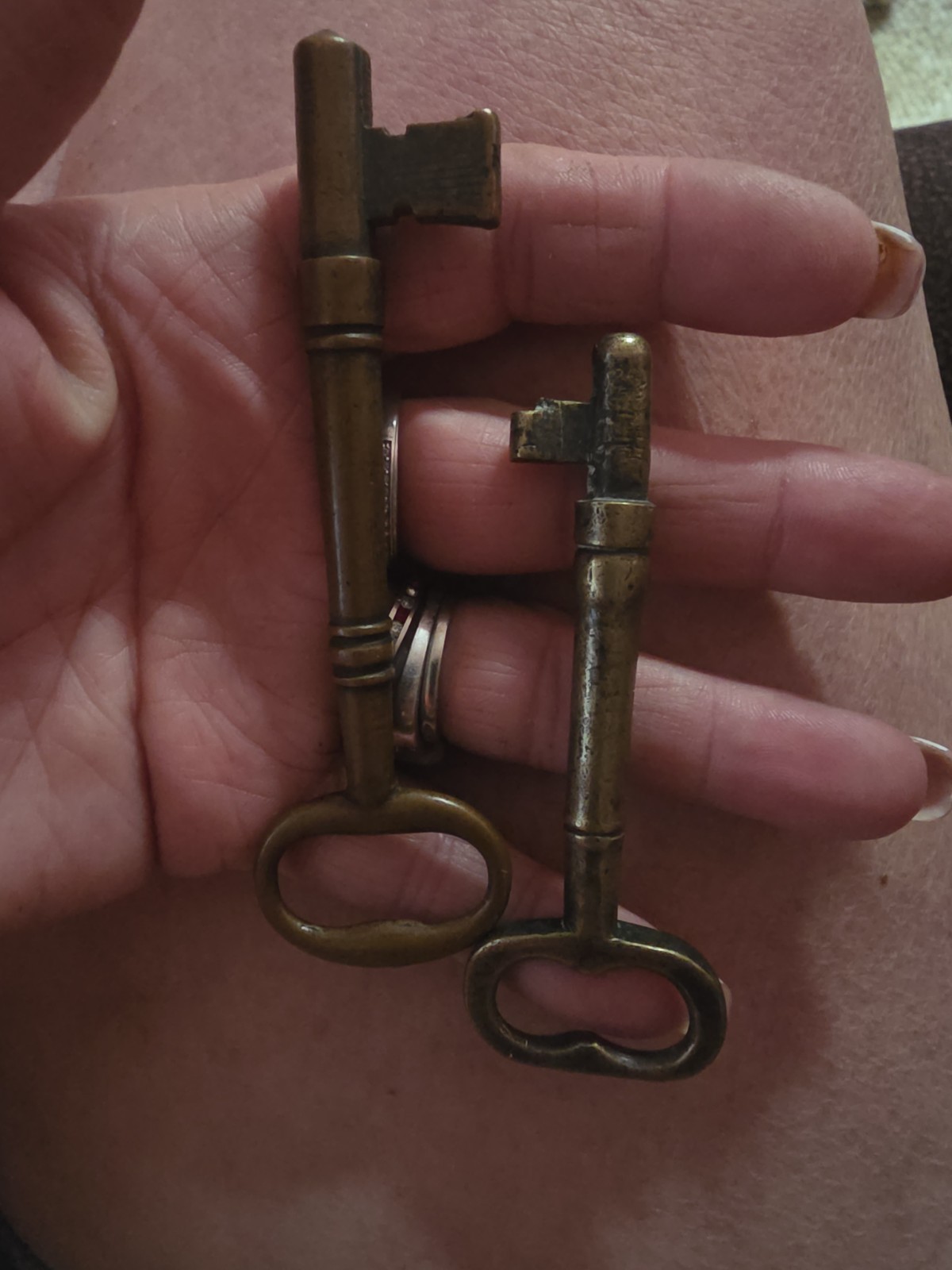 2 Large Antique Vintage Brass Skeleton Keys