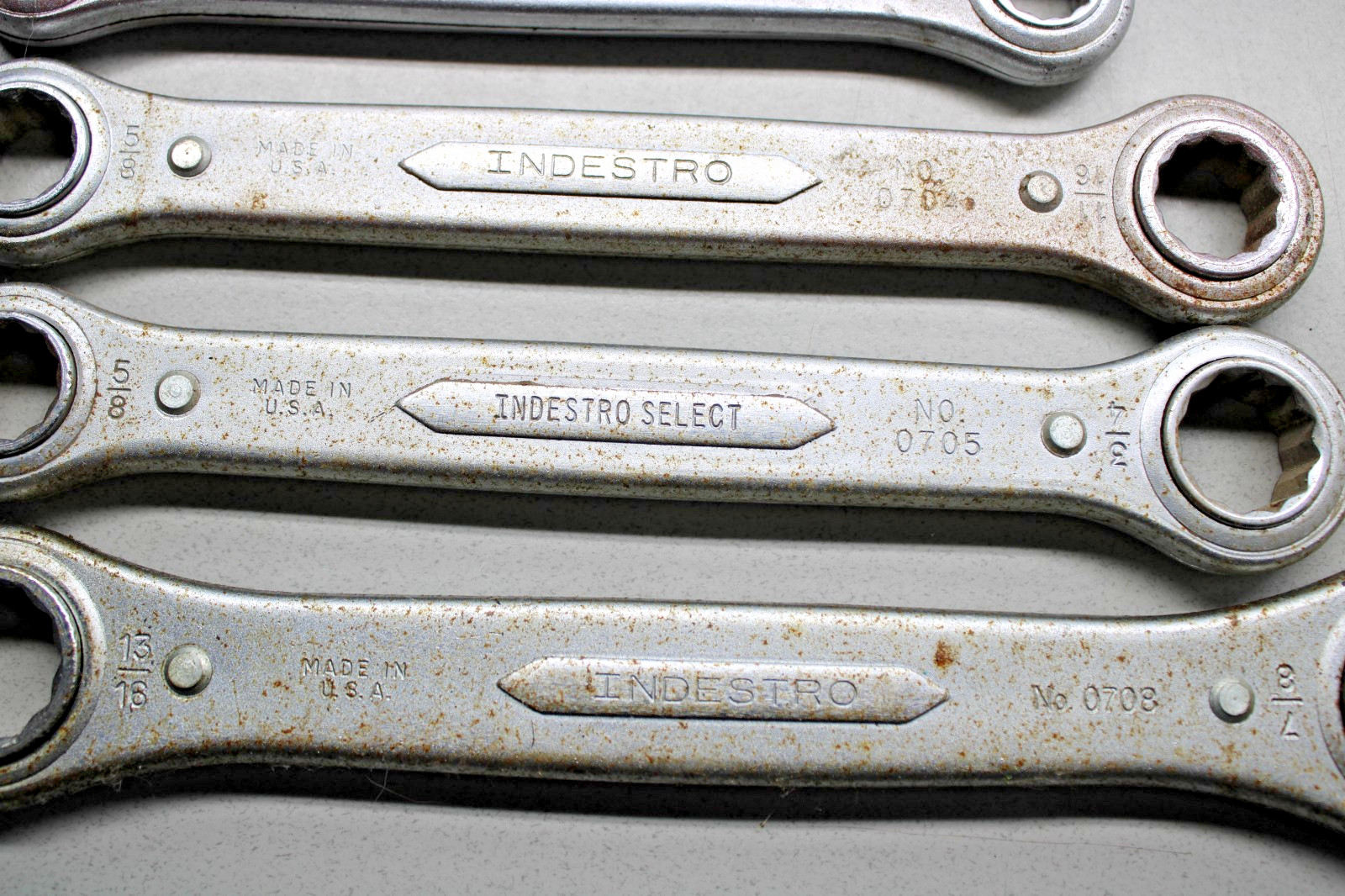 Lot of 6 Vintage Indestro Double Box End Ratcheting Wrenches USA 1/4″ – 7/8″