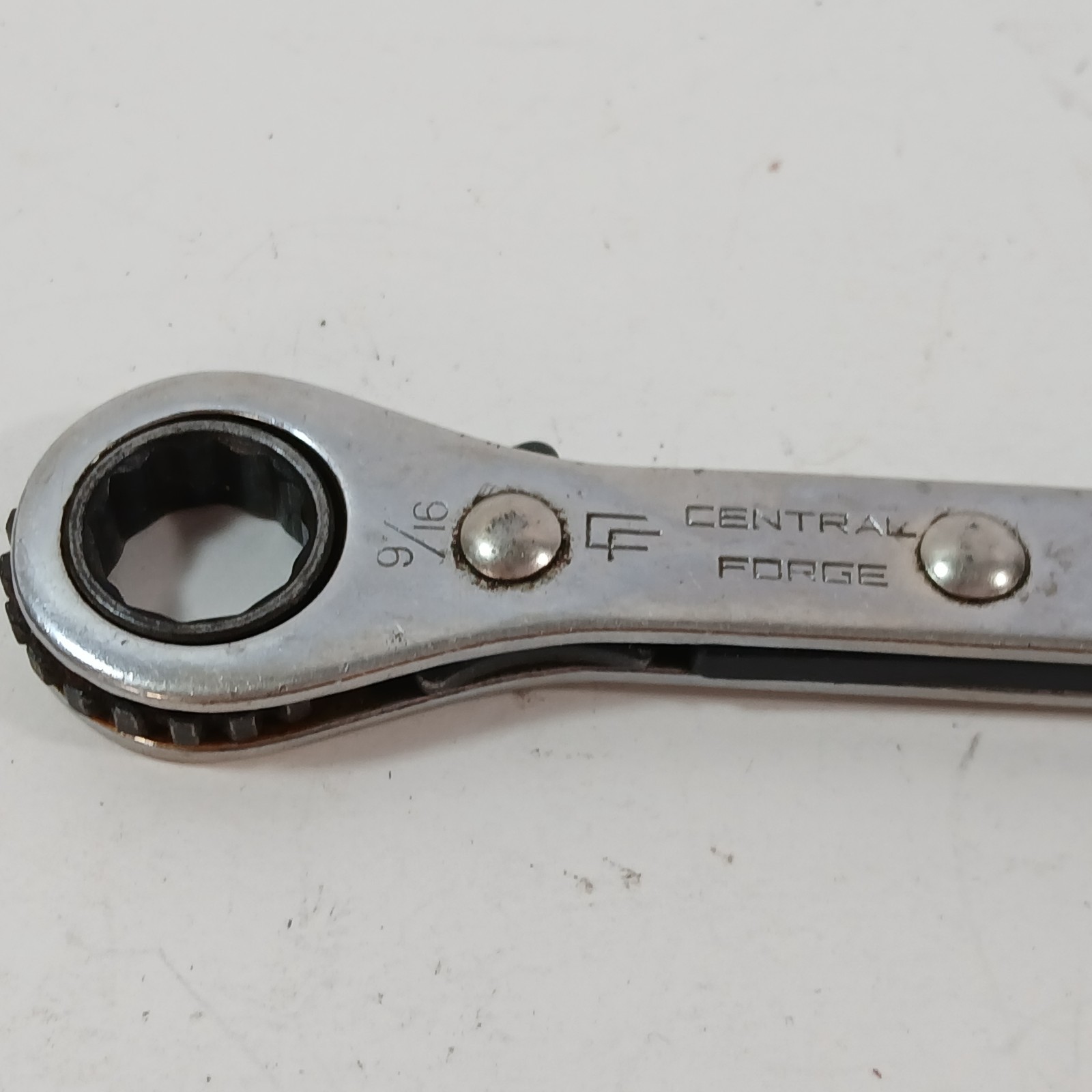 Vintage Central Forge CF Model No 862 9/16 1/2 Double End Box Ratchet Wrench