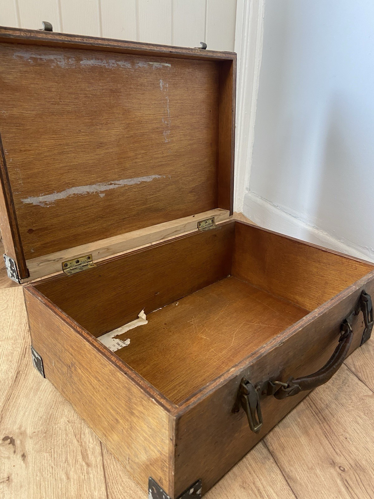 Vintage Wooden Tool Storage Box With Handle “Bld.2” Workshop School Reinforced