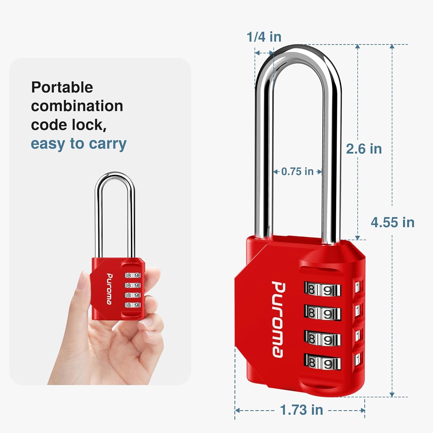 2 Pack 2.6 Inch Long Shackle Combination Lock 4 Digit Outdoor Waterproof Padlock