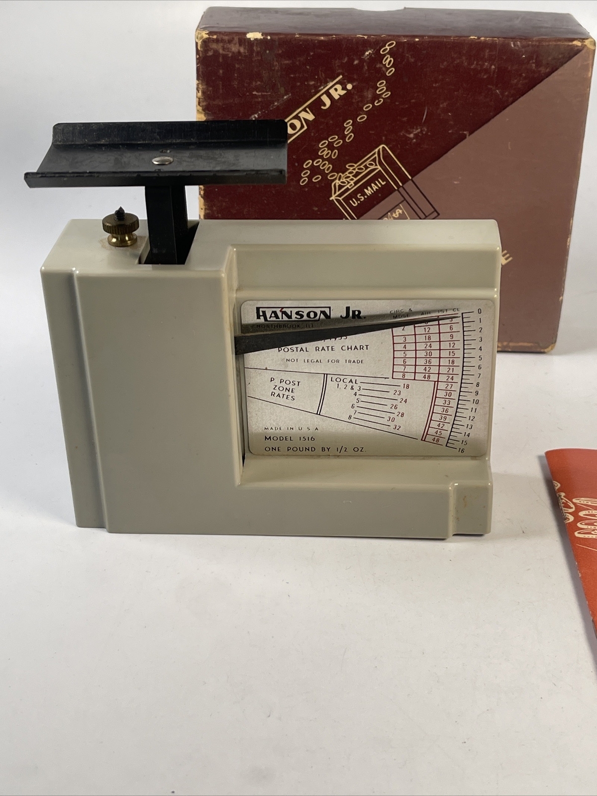 Vintage Hanson Jr Postal Scale Model 1516 One pound by 1/2 Oz 1950s Box & Manual