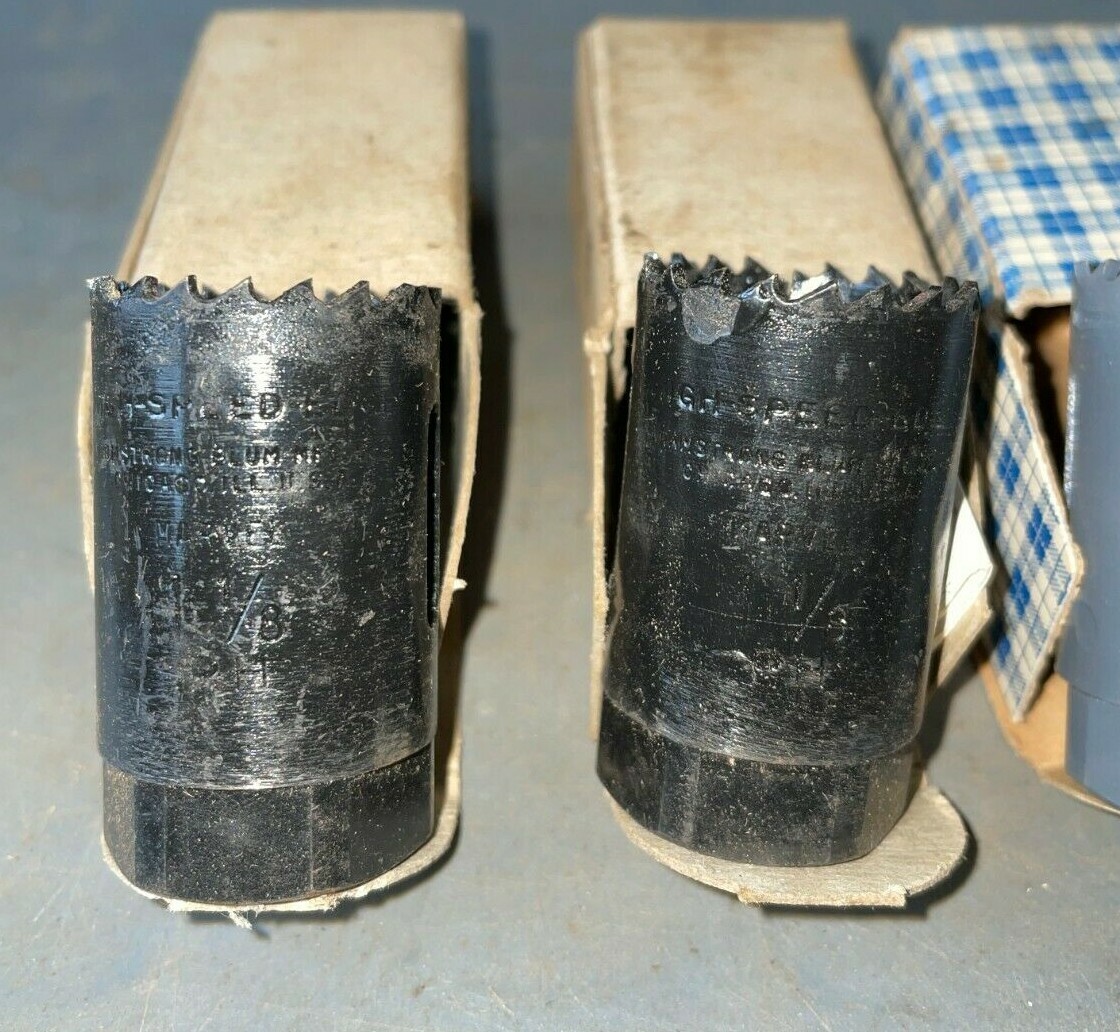 4 NEW + 1 USED HOLE SAWs, 1 LENOX 1-1/8″ , 3 MARVEL 1-1/8(2) + 1-1/4, & USED 1″
