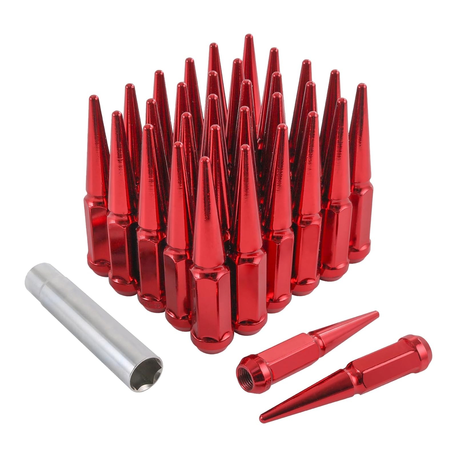 Red Spike Lug Nuts Dodge Ram 2500 3500 9/16 32pc
