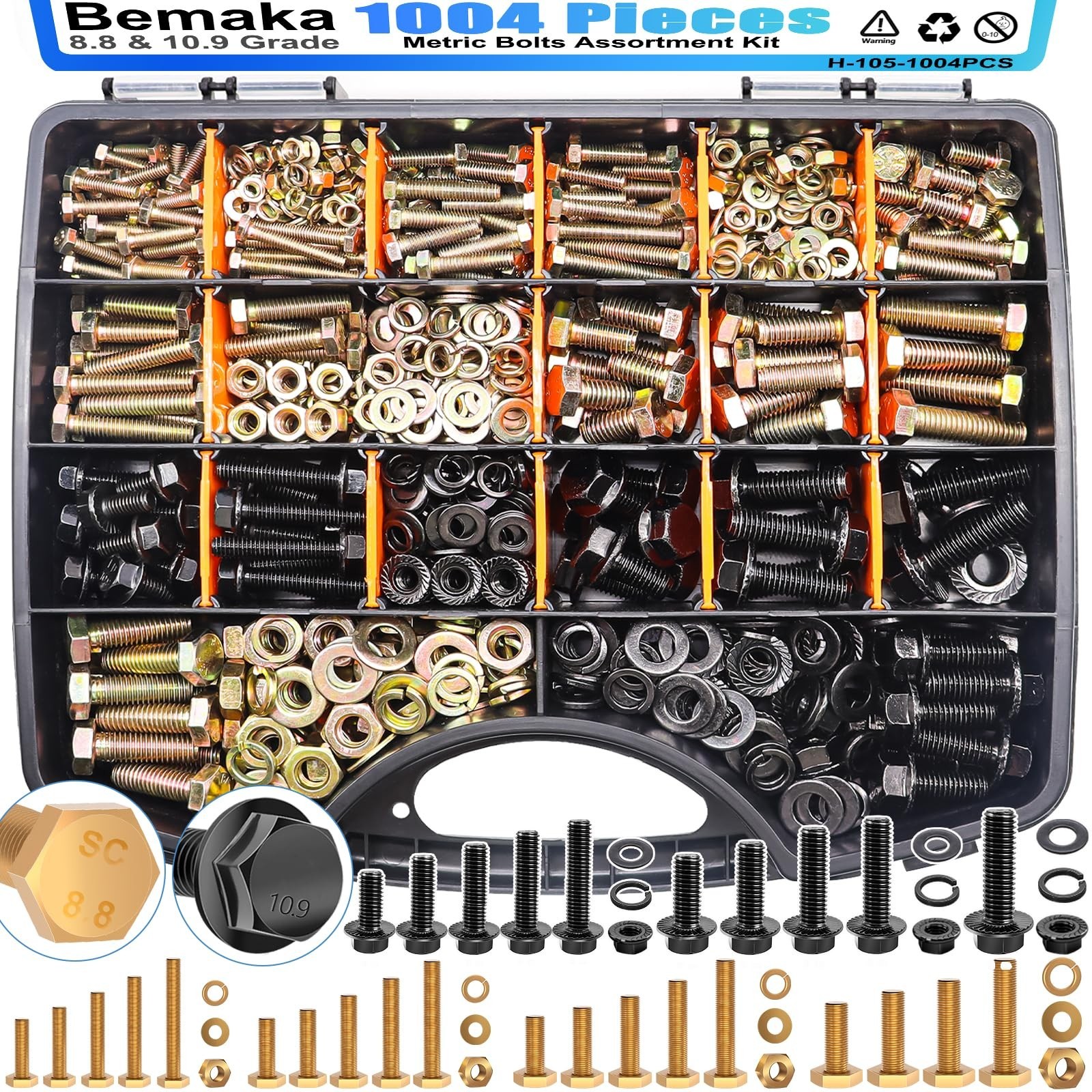 1004Pcs Metric Bolts and Nuts Assortment Kit – Grade 8.8 M4 M5 M6 M8 Bolts an…