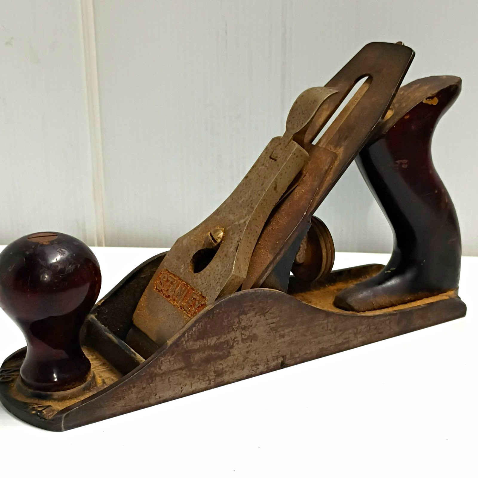 Stanley Bailey Vintage Original Metal Woodworking Hand Plane Wood Handle