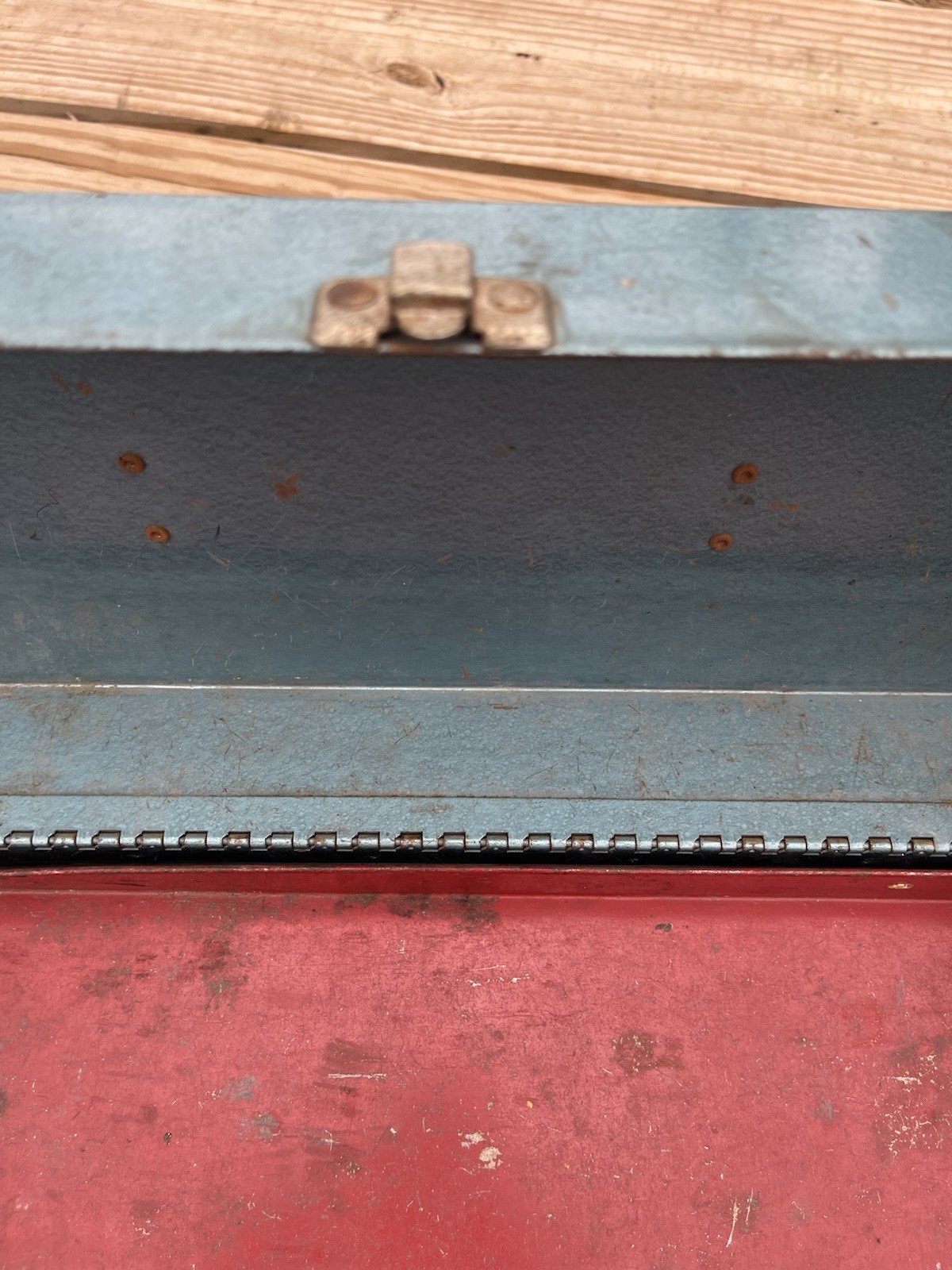 Sears Metal Tool Box Blue Red Interior tray Portable Storage Chest USA Vintage