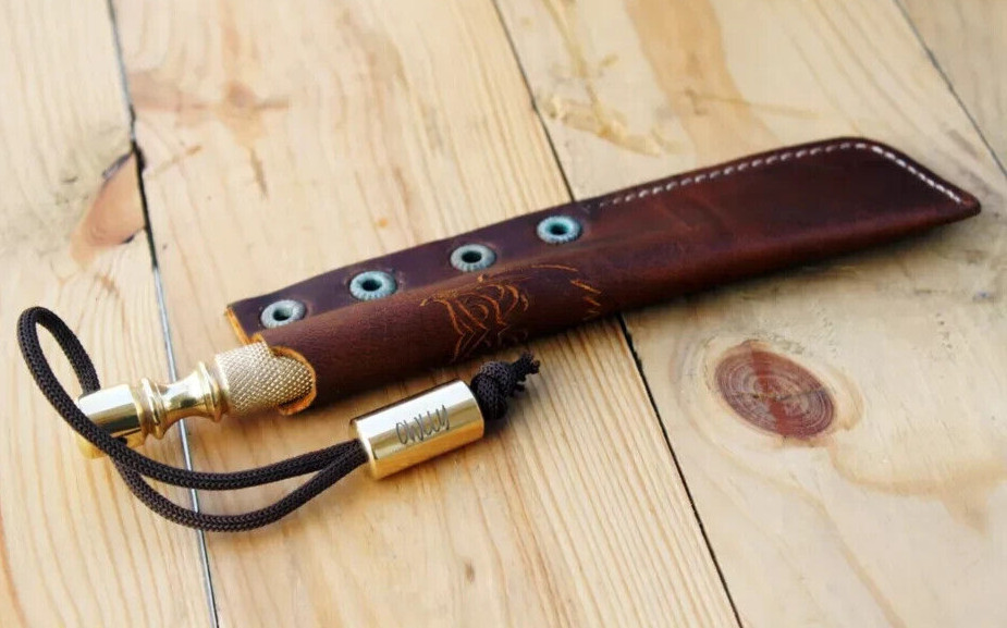 Marlin Spike Knurled Handle, Brass Collectible and Knot Tool for Hiking and Camp