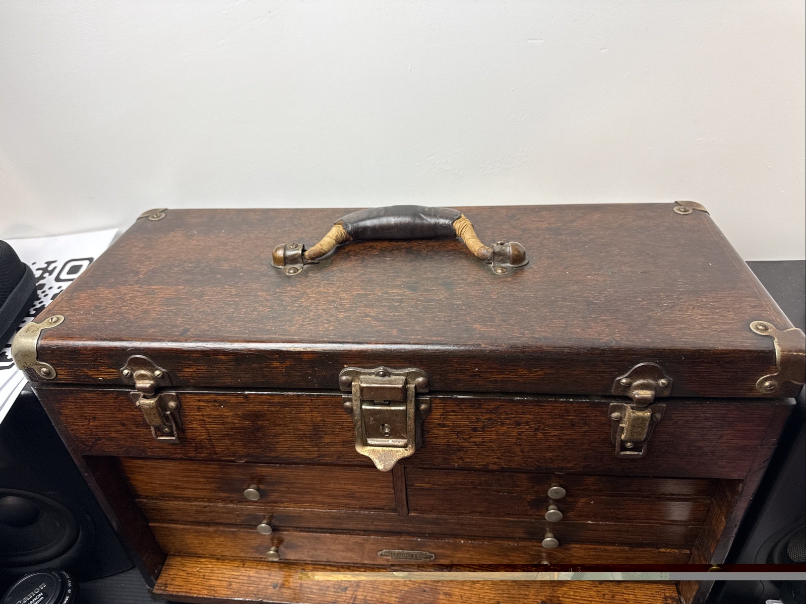 Vintage H. Gerstner & Sons Wood Oak Machinists Tool Chest 7 Drawer