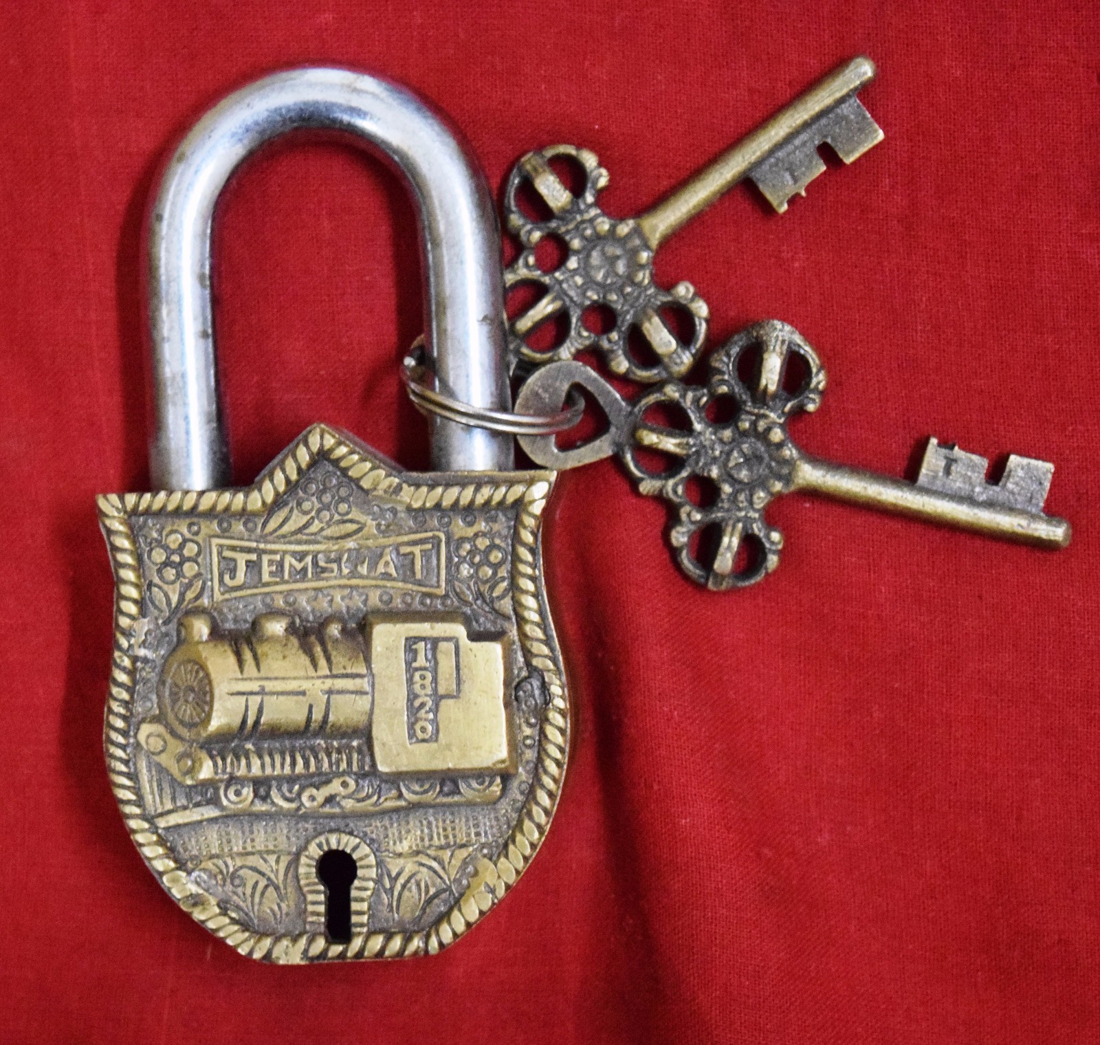 Jemswat Train 1820 Antique Padlock Golden Brass Lock Handicraft Item Gift BM305