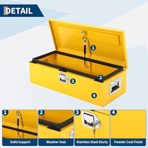 Heavy Duty Steel Truck Bed Tool Box, Powder-Coated Diamond Plate Storage Chest