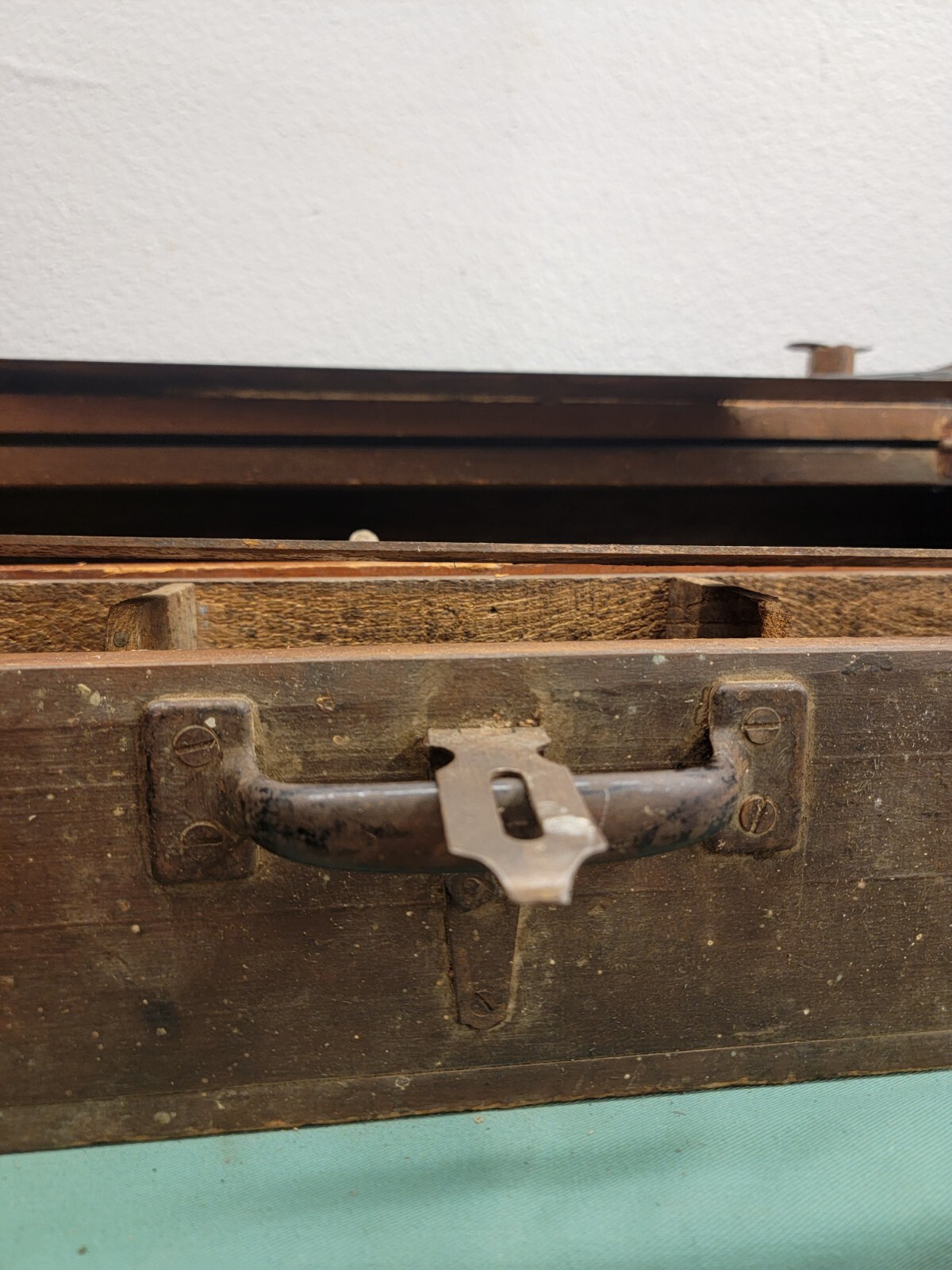 Antique Large Wooden Carpenter’s Tool Box Chest with Tools Included