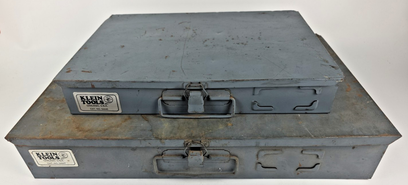 2 Klein Tools 54440/54447 21 & 24 Compartment Storage Box Gray Metal Made in USA