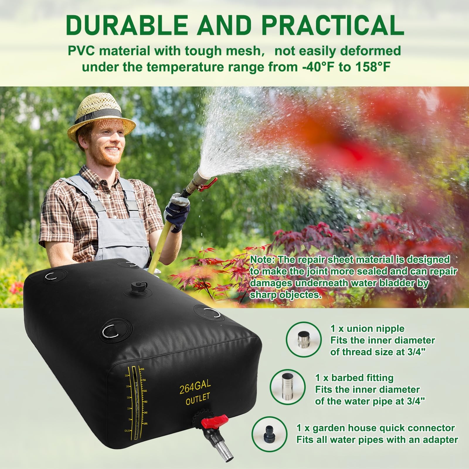 Lxvooee 1000L/264Gal Water Bladder Water Level Indicator Pvc Foldable And
