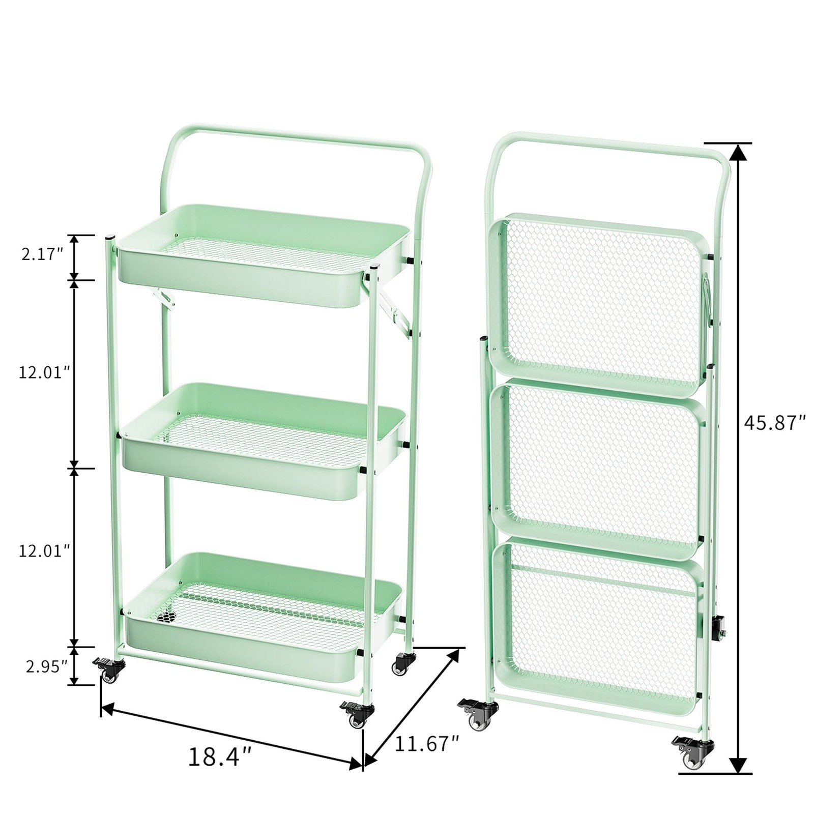 JAQ Foldable Rolling Cart, 3-Tier Metal Folding Storage Utility Carts Basket …
