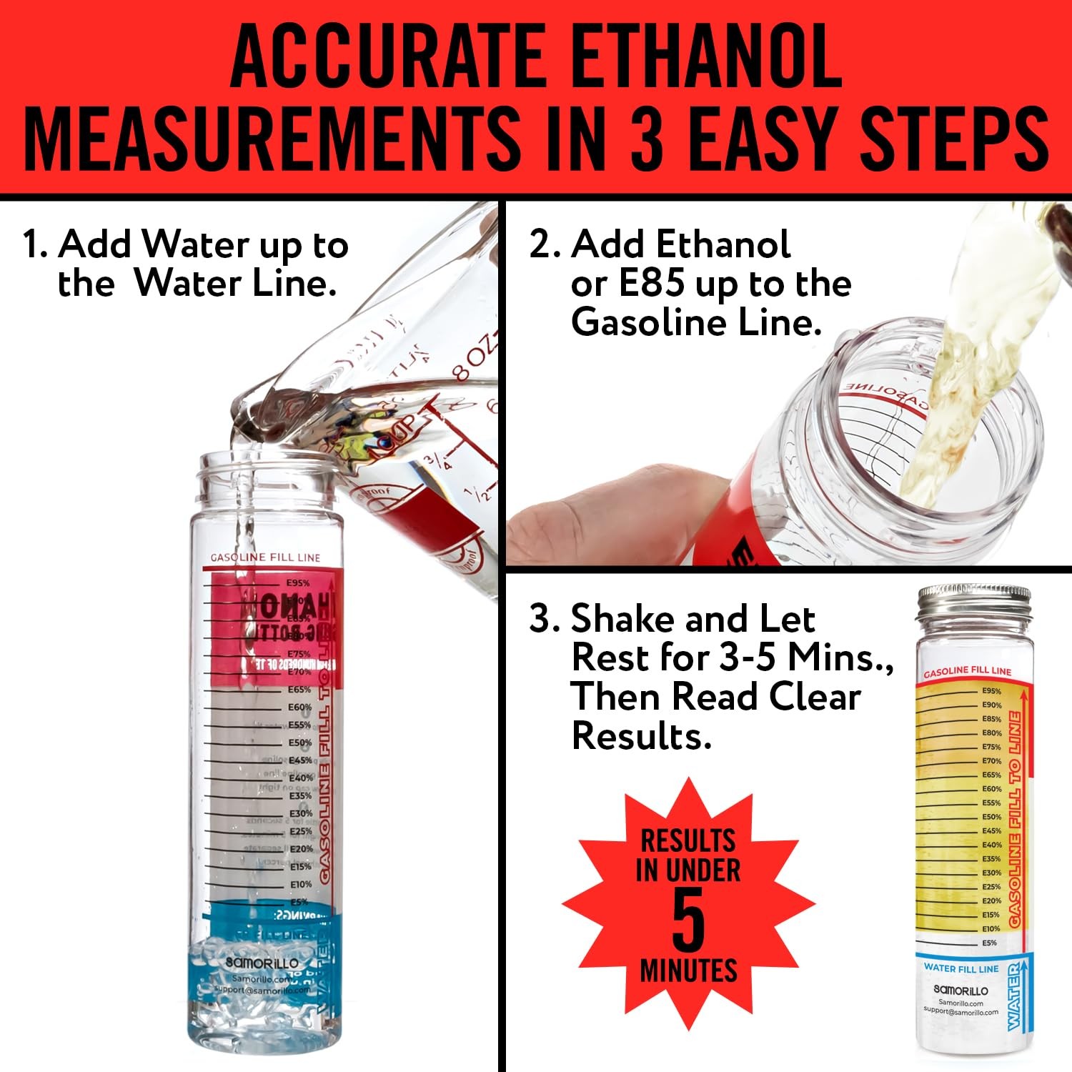 [2-Pack] Reusable Ethanol Testing Kit – Wide Mouth Fuel Test Bottle for E85 and