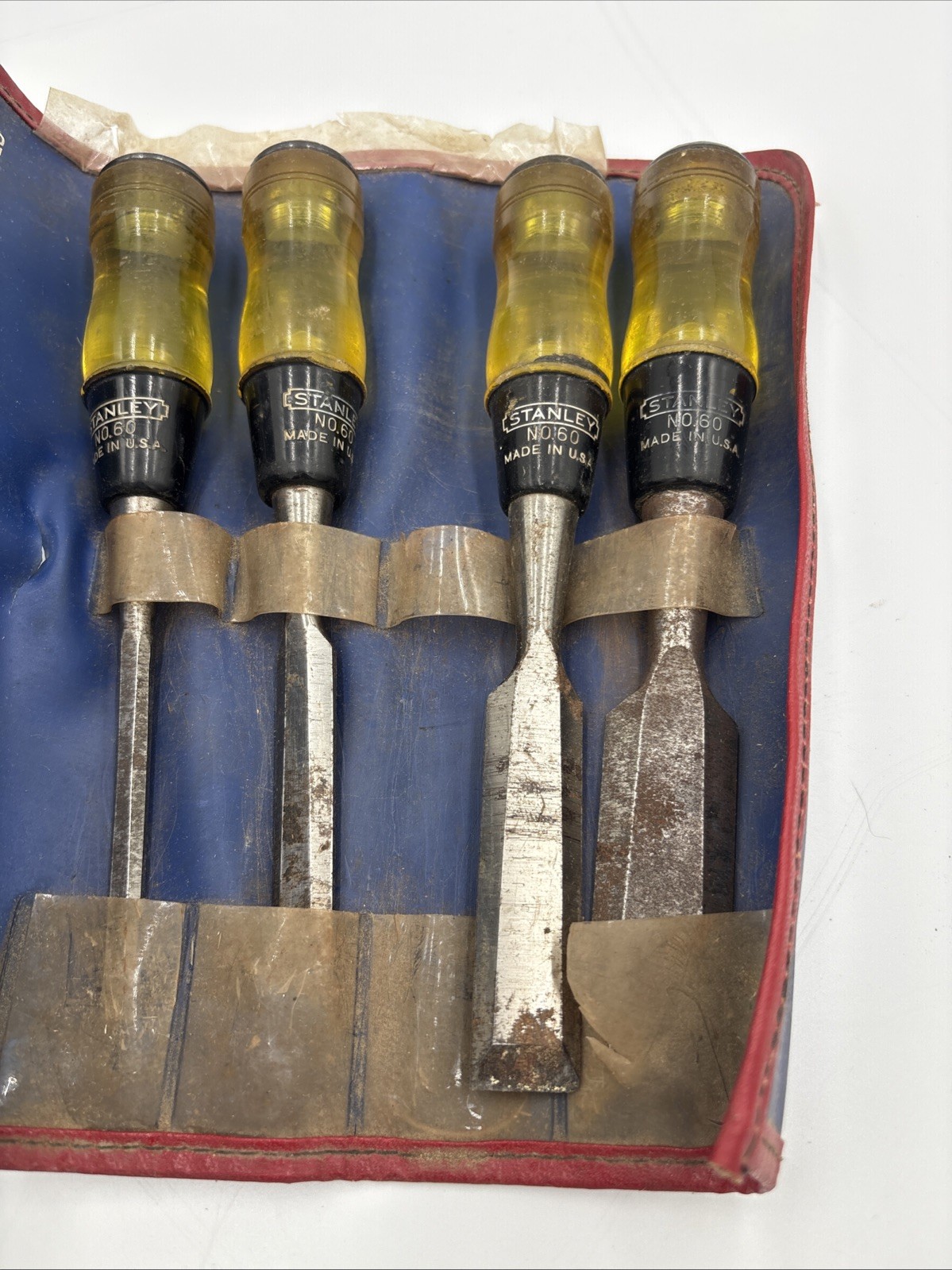 Orig. Boxed Set of Four Stanley No. 60 Chisels in Original Roll (used)