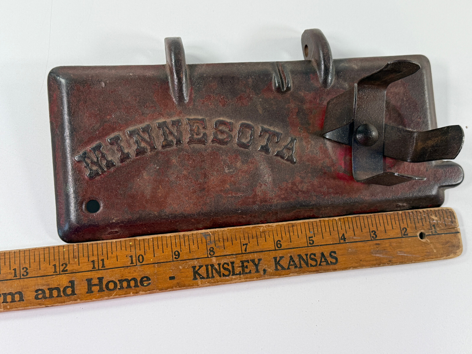 Antique Original Cast Iron Minnesota Tractor Toolbox Lid w/ oil can holder