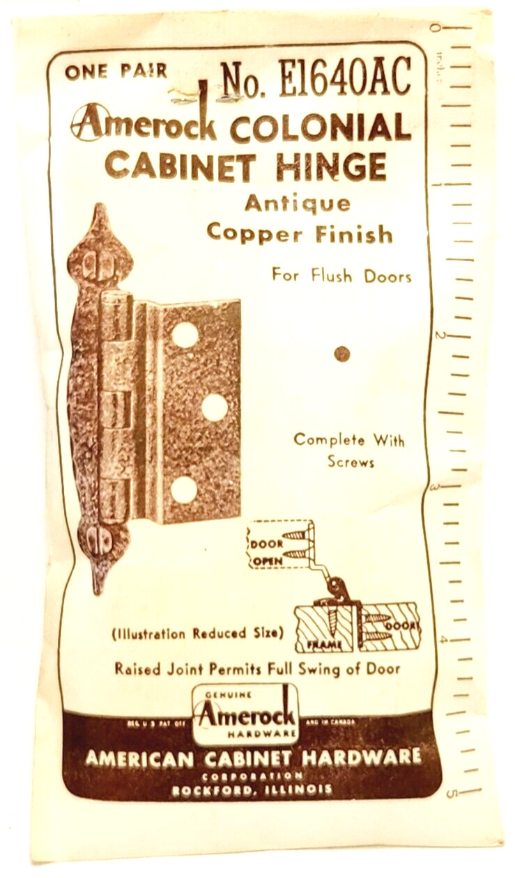 AMEROCK E1640AC COLONIAL CABINET HINGE ANTIQUE COPPER FOR FLUSH DOORS (3PR NEW)