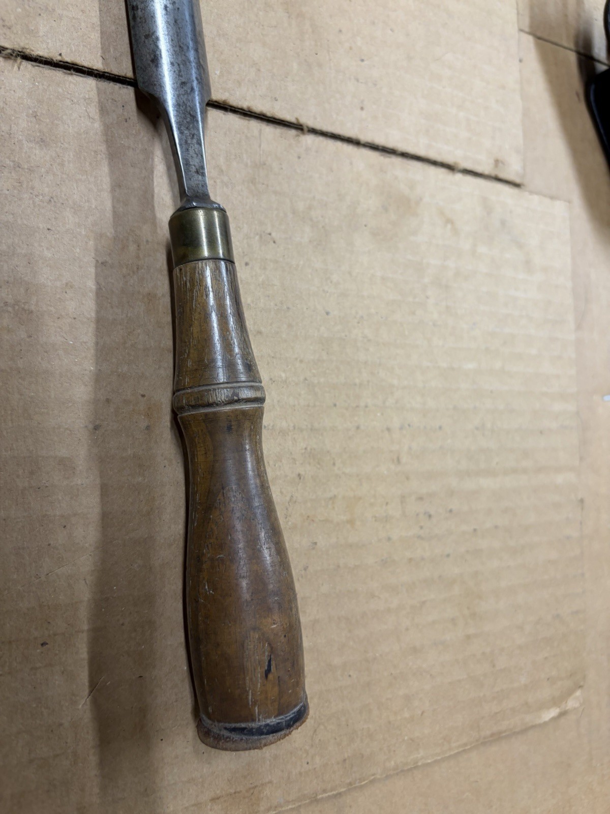 Antique Buck Bros Cast Steel 1” Gouge. Wood Handle with Leather Top