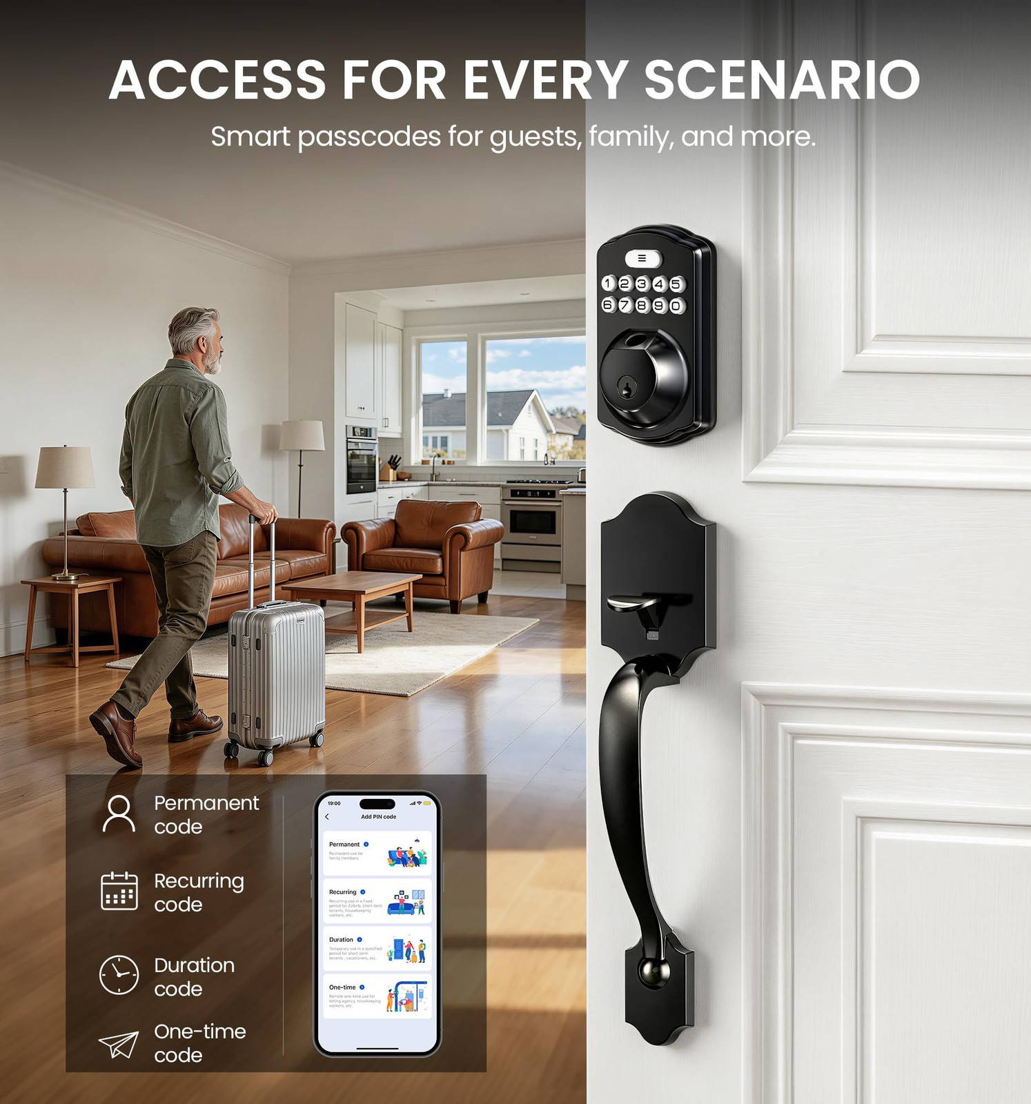 Veise VE012W-H WiFi Smart Front Door Lock Set, Built-in WiFi, App Matte Black
