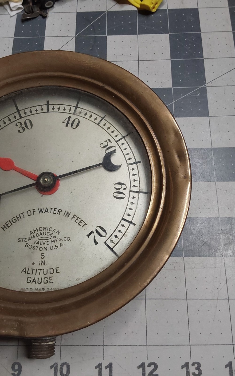 Brass American Steam Gauge & Valve Mfg Co 5 Altitude Pat 3-24-1902 Boston Punk