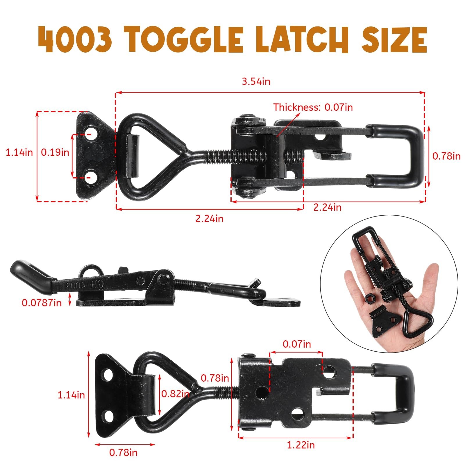 4 Pack Heavy Duty Toggle Clamp Latch,4003 Style 1320lbs Capacity Pull Clamp B…