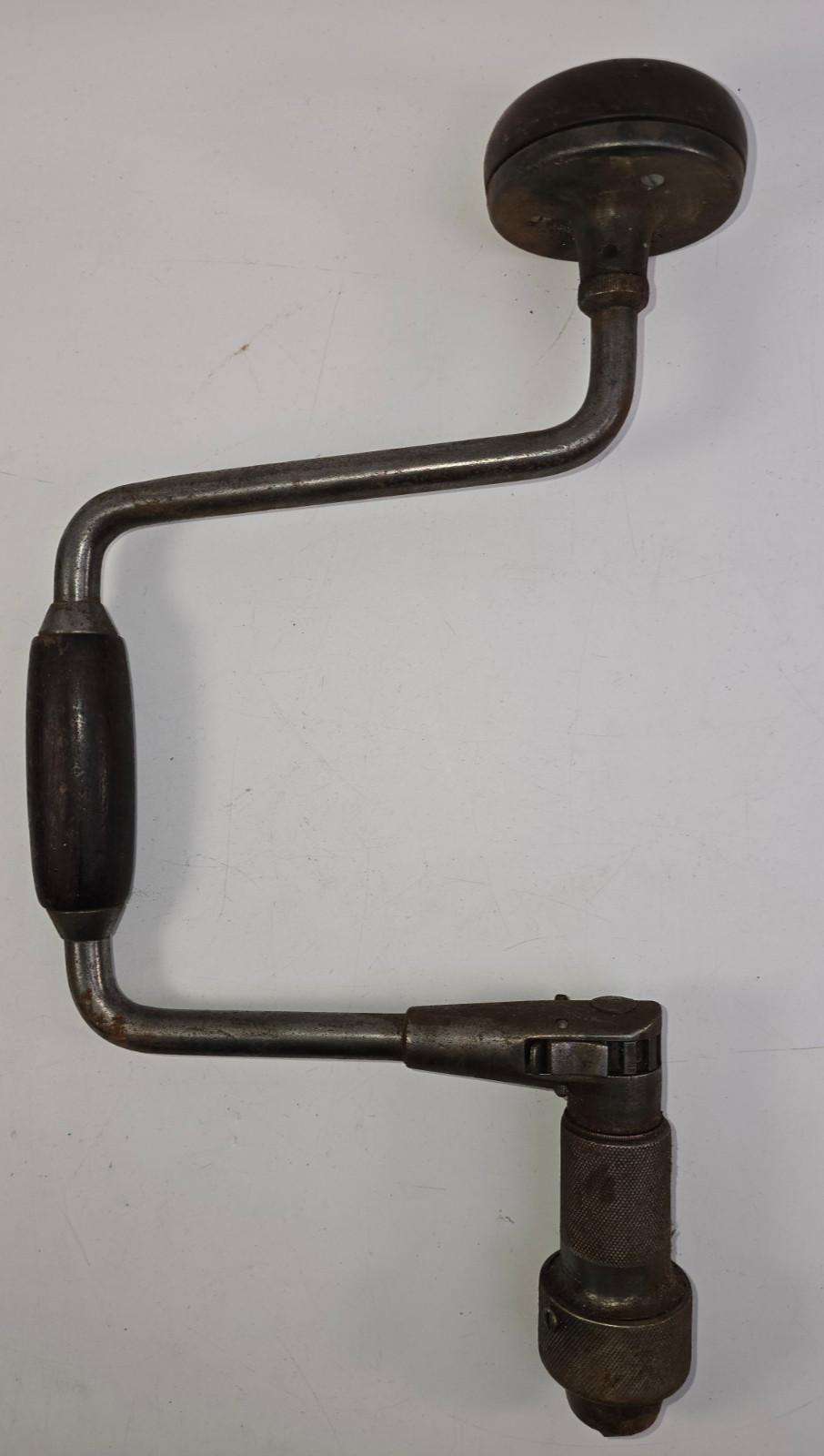 Antique P.S. & W. Co. No. 1201 Ratchet Bit Brace, Samson Chuck, Wood Handles
