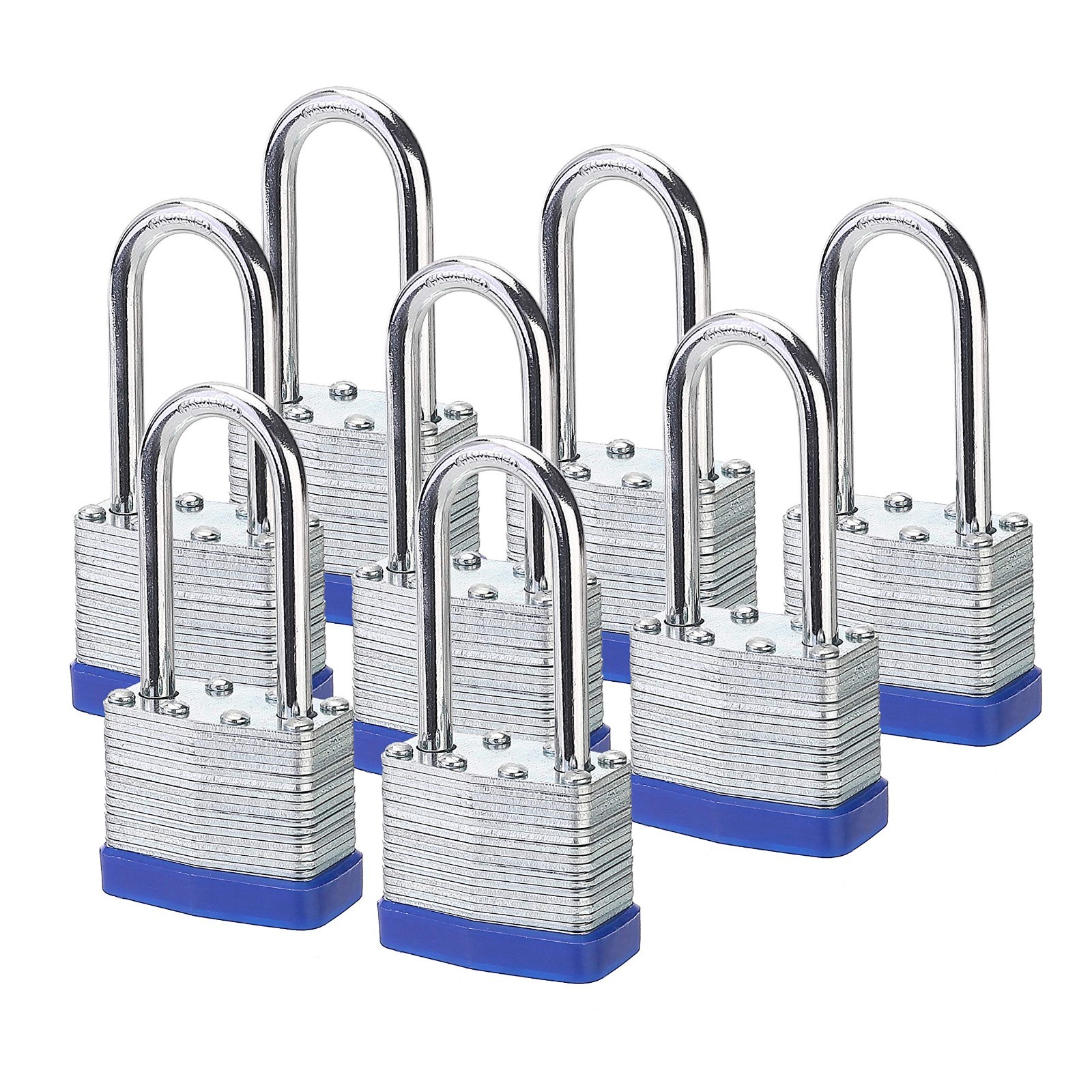 Laminated Keyed Padlocks 1-9/16″ (40mm) – Keyed Alike, 2″ Shackle, Pack of 8